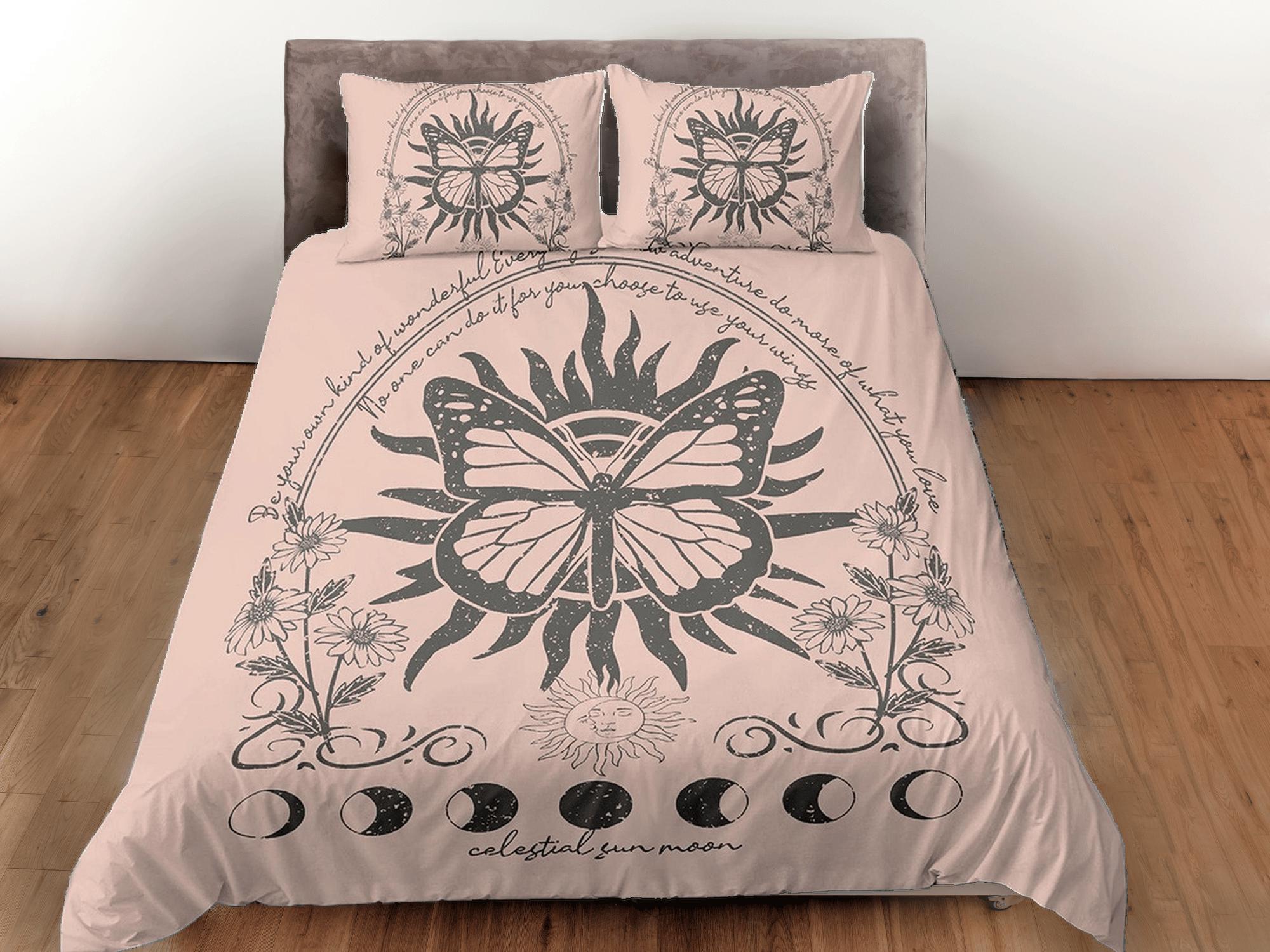 daintyduvet Celestial bedding, witchy decor dorm bedding, monarch butterfly aesthetic duvet, boho bedding set full king queen, astrology gift gothic art