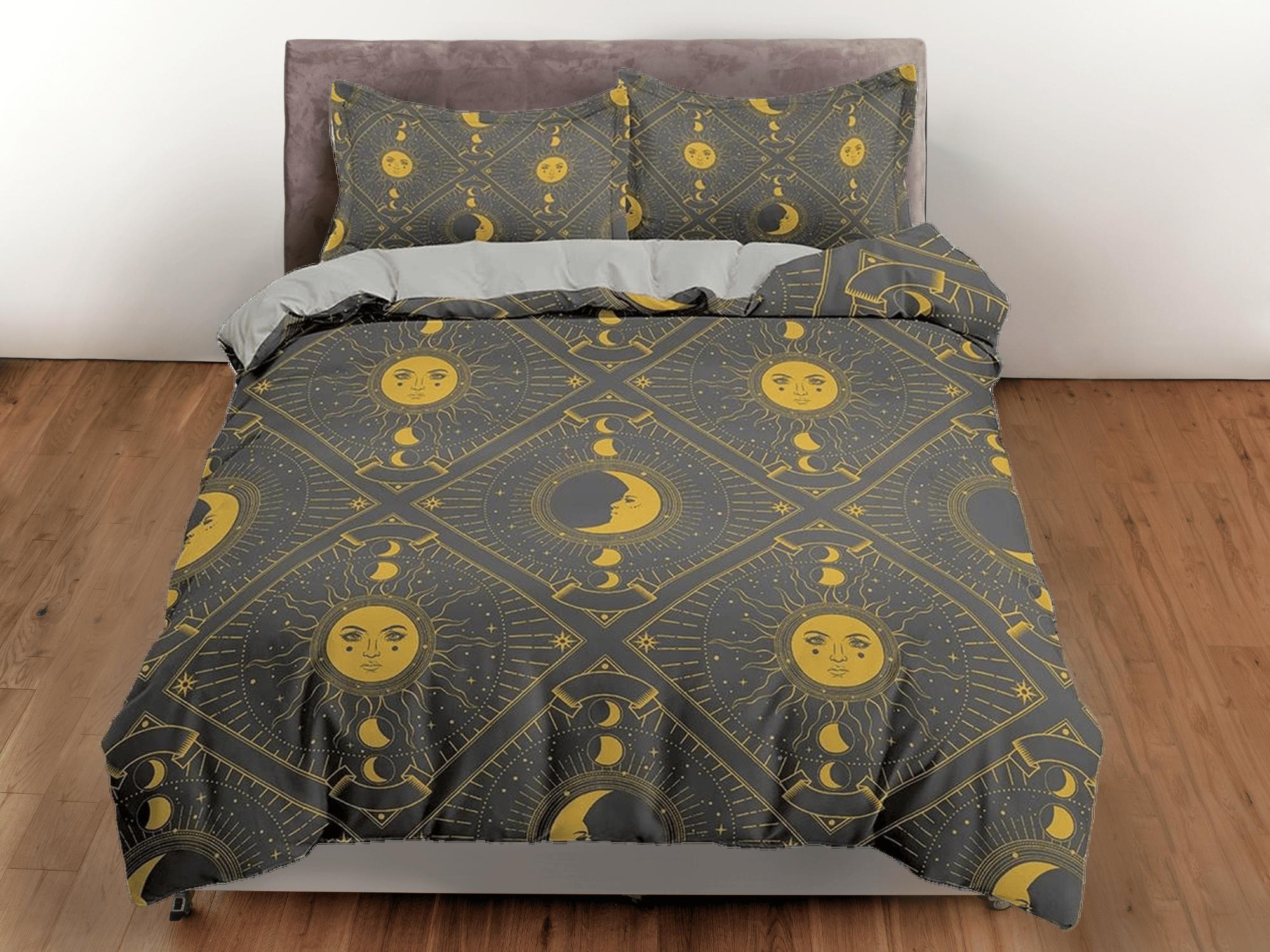 daintyduvet Celestial sun and moon grey bedding, witchy decor dorm bedding, aesthetic duvet, boho bedding set full king queen, astrology gothic decor