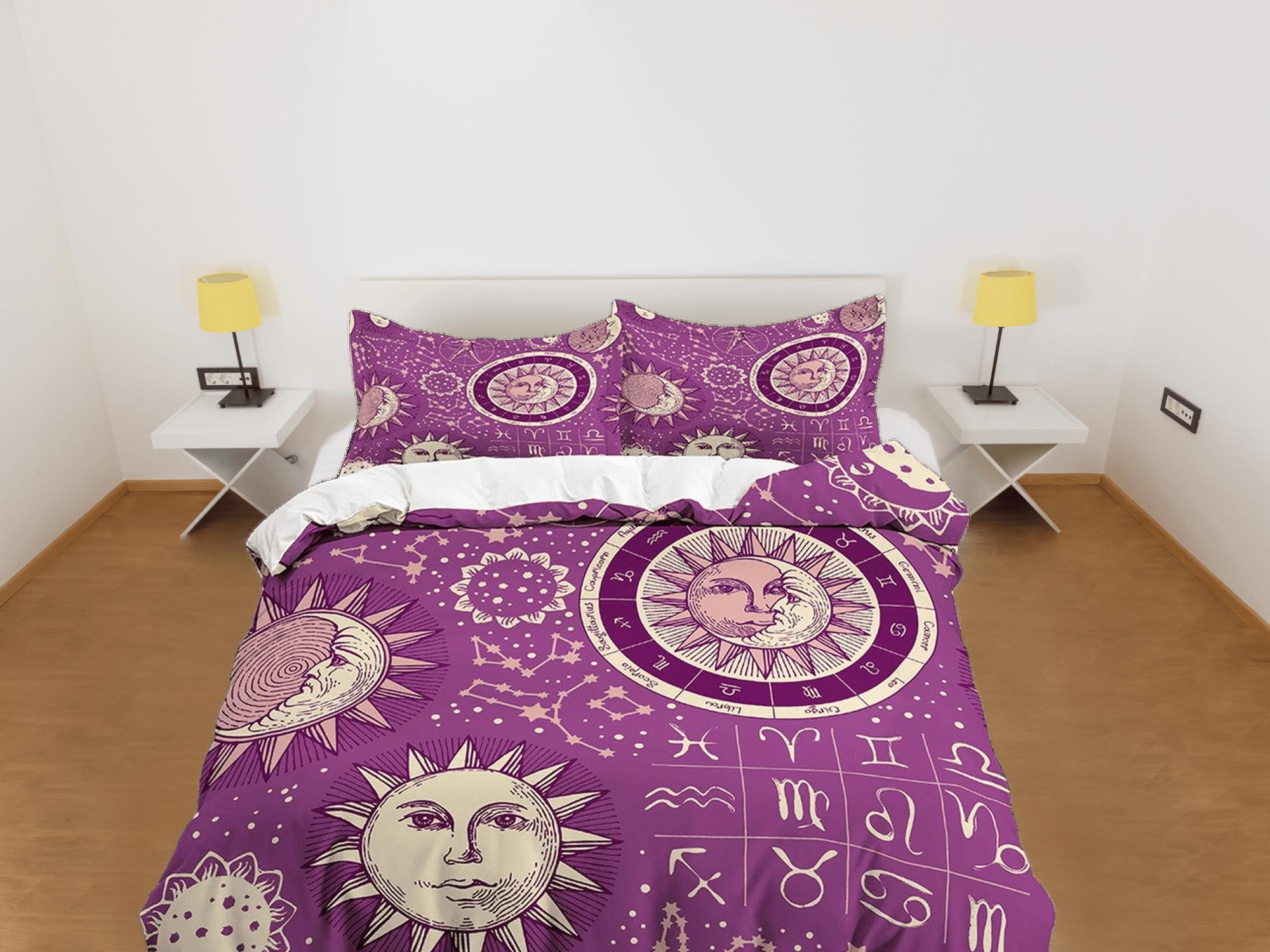 daintyduvet Celestial violet bedding, witchy decor dorm bedding, aesthetic duvet, boho bedding set full king queen, astrology gift, gothic art horoscope
