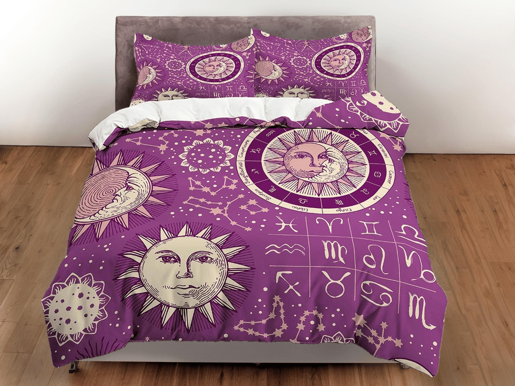daintyduvet Celestial violet bedding, witchy decor dorm bedding, aesthetic duvet, boho bedding set full king queen, astrology gift, gothic art horoscope