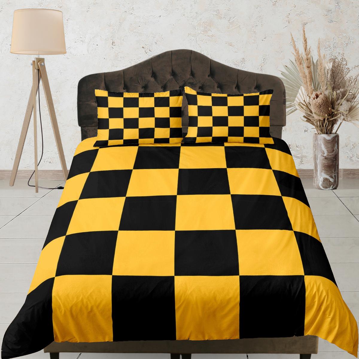 daintyduvet Check Fabric Yellow Duvet Cover Colorful Dorm Bedding Set Full Checkered Comforter Cover