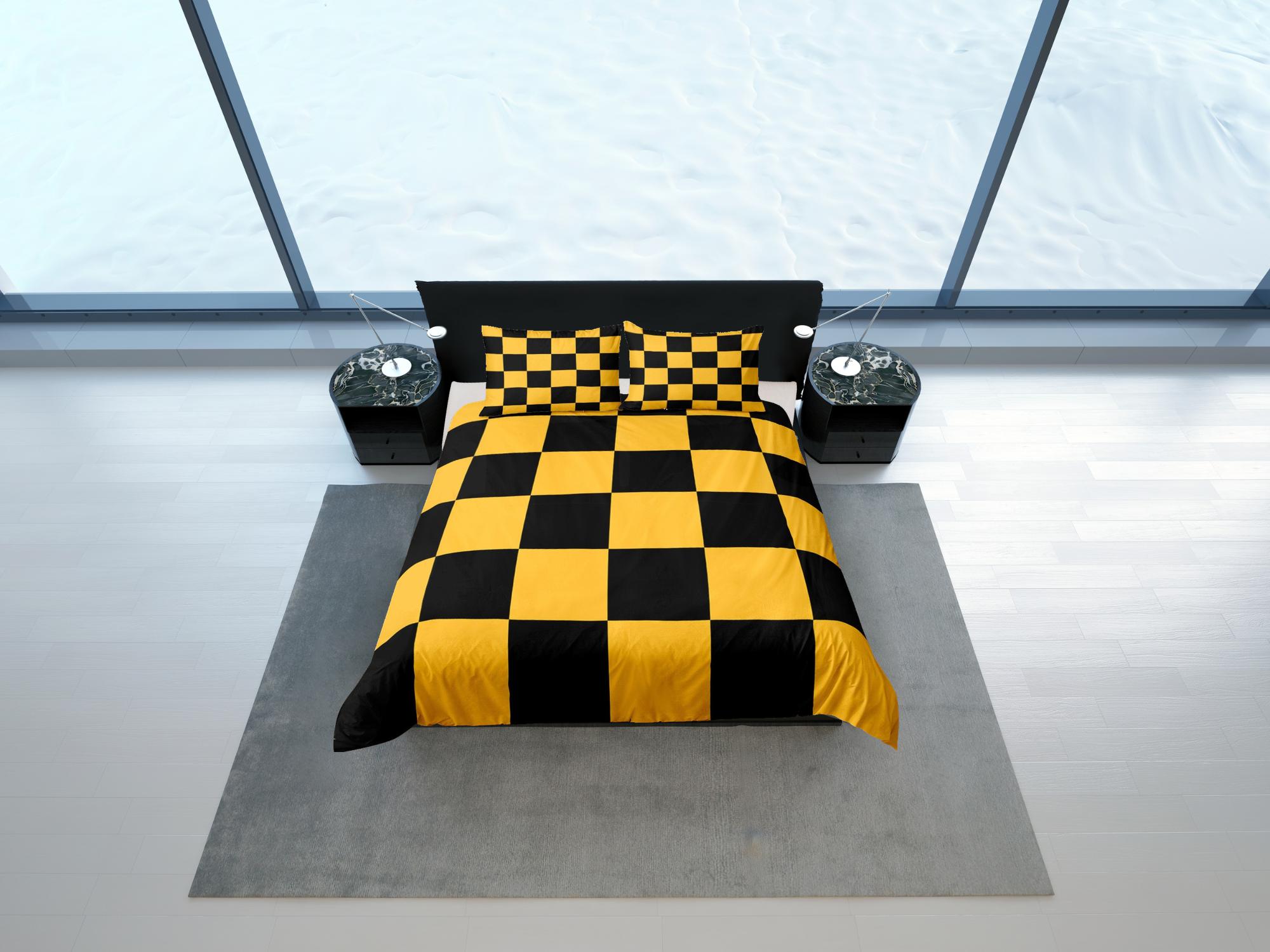 daintyduvet Check Fabric Yellow Duvet Cover Colorful Dorm Bedding Set Full Checkered Comforter Cover