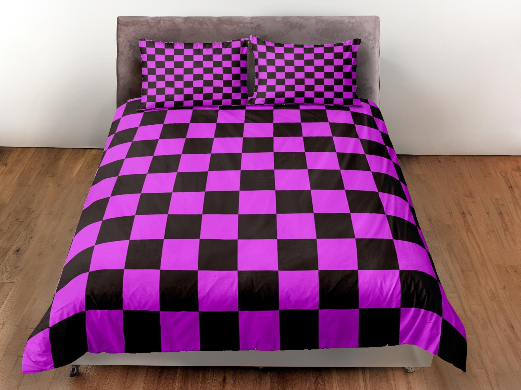 daintyduvet Checkered Fabric Hot Pink Duvet Cover Colorful Dorm Bedding Set Full Check Comforter Cover