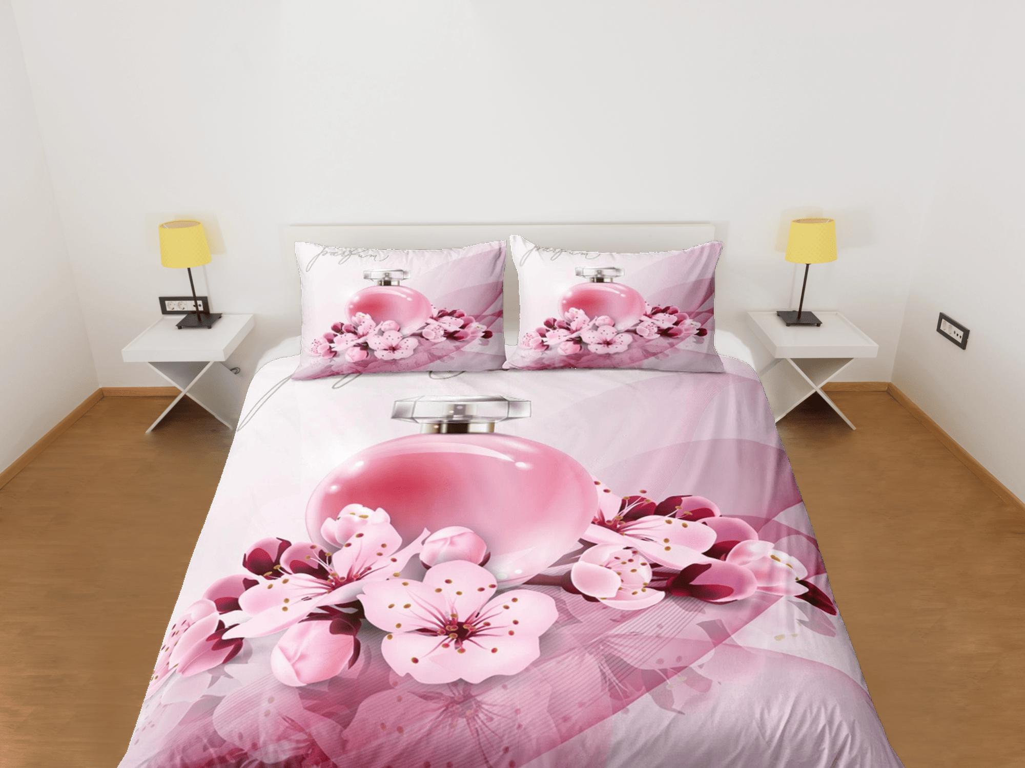 daintyduvet Cherry blossom and perfume bedding floral prints duvet cover queen, king, boho bedding designer bedspread girly full size bedding aesthetic