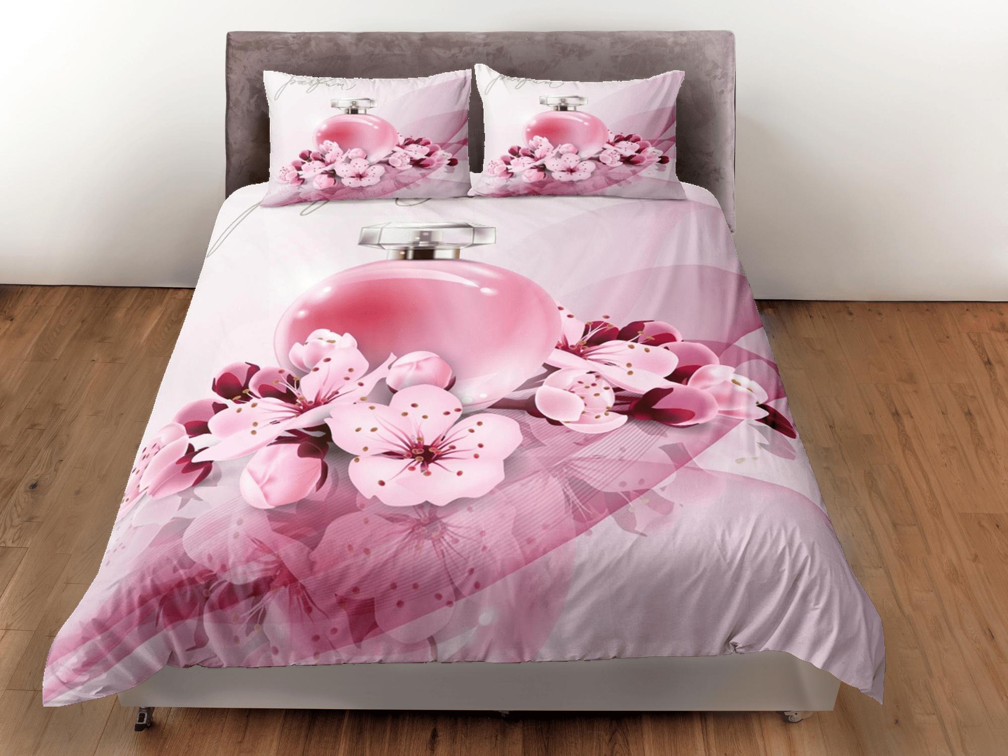 daintyduvet Cherry blossom and perfume bedding floral prints duvet cover queen, king, boho bedding designer bedspread girly full size bedding aesthetic