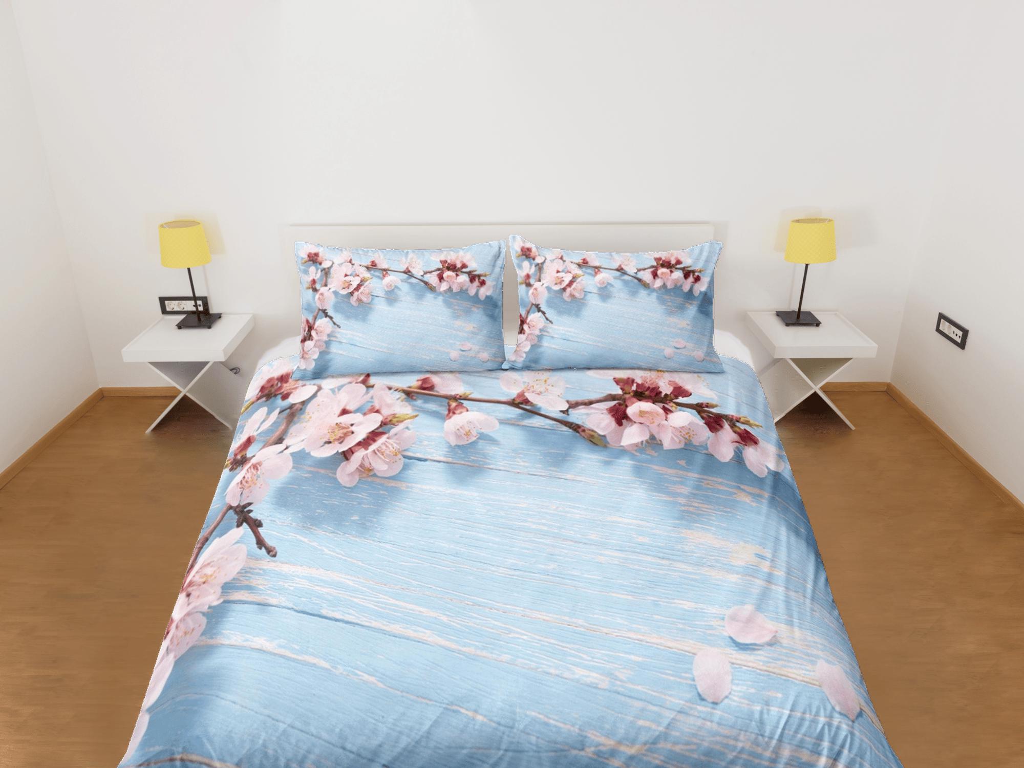 daintyduvet Cherry blossom blue bedding floral prints duvet cover queen, king, boho bedding designer bedspread maximalist full size bedding aesthetic