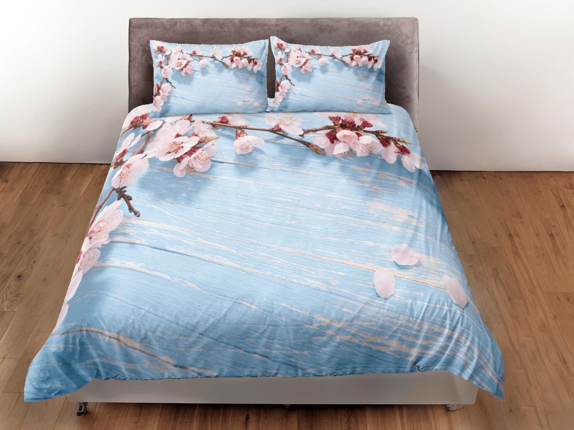 daintyduvet Cherry blossom blue bedding floral prints duvet cover queen, king, boho bedding designer bedspread maximalist full size bedding aesthetic