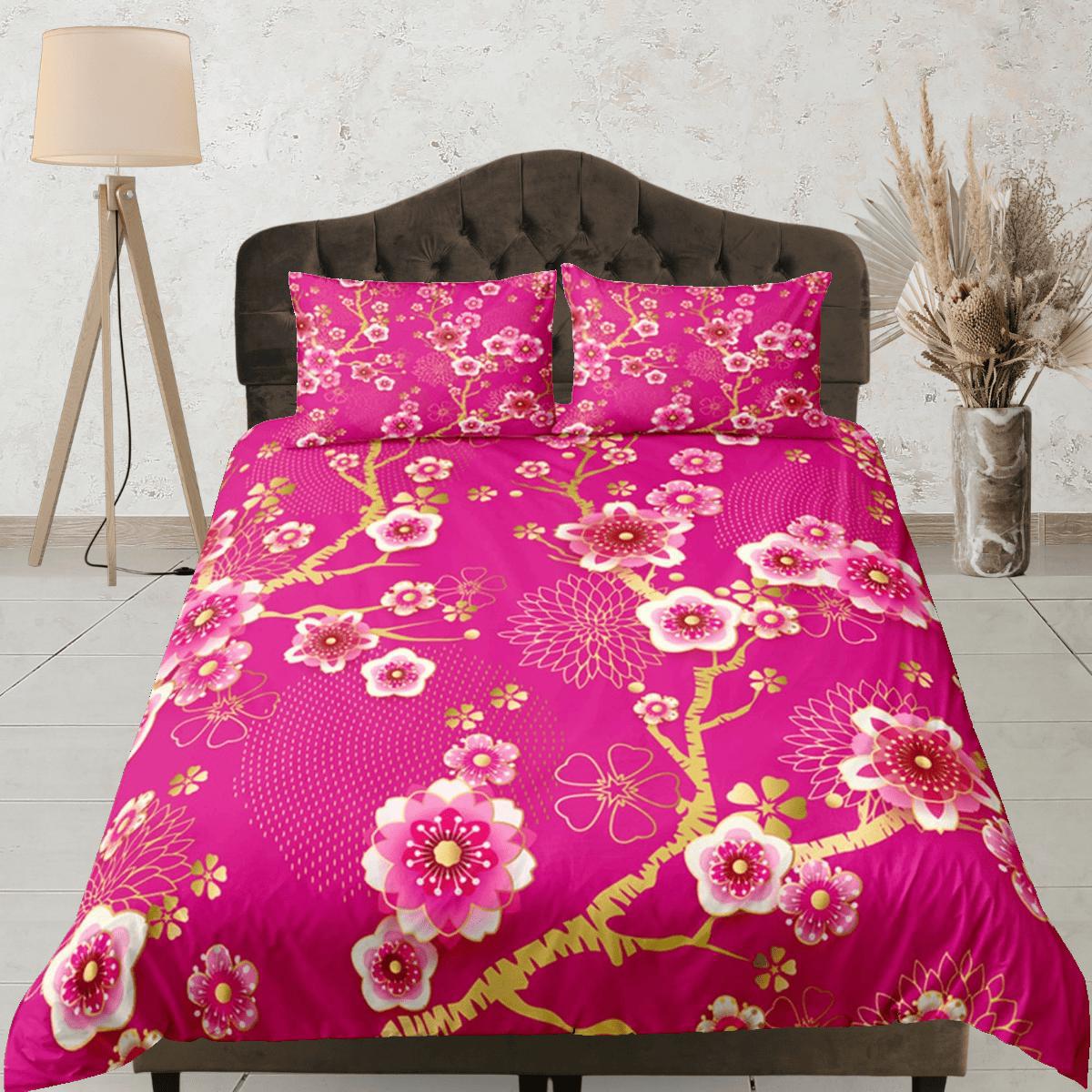 daintyduvet Cherry Blossom Pink Duvet Cover Set, Floral Bedspread Dorm Bedding Set