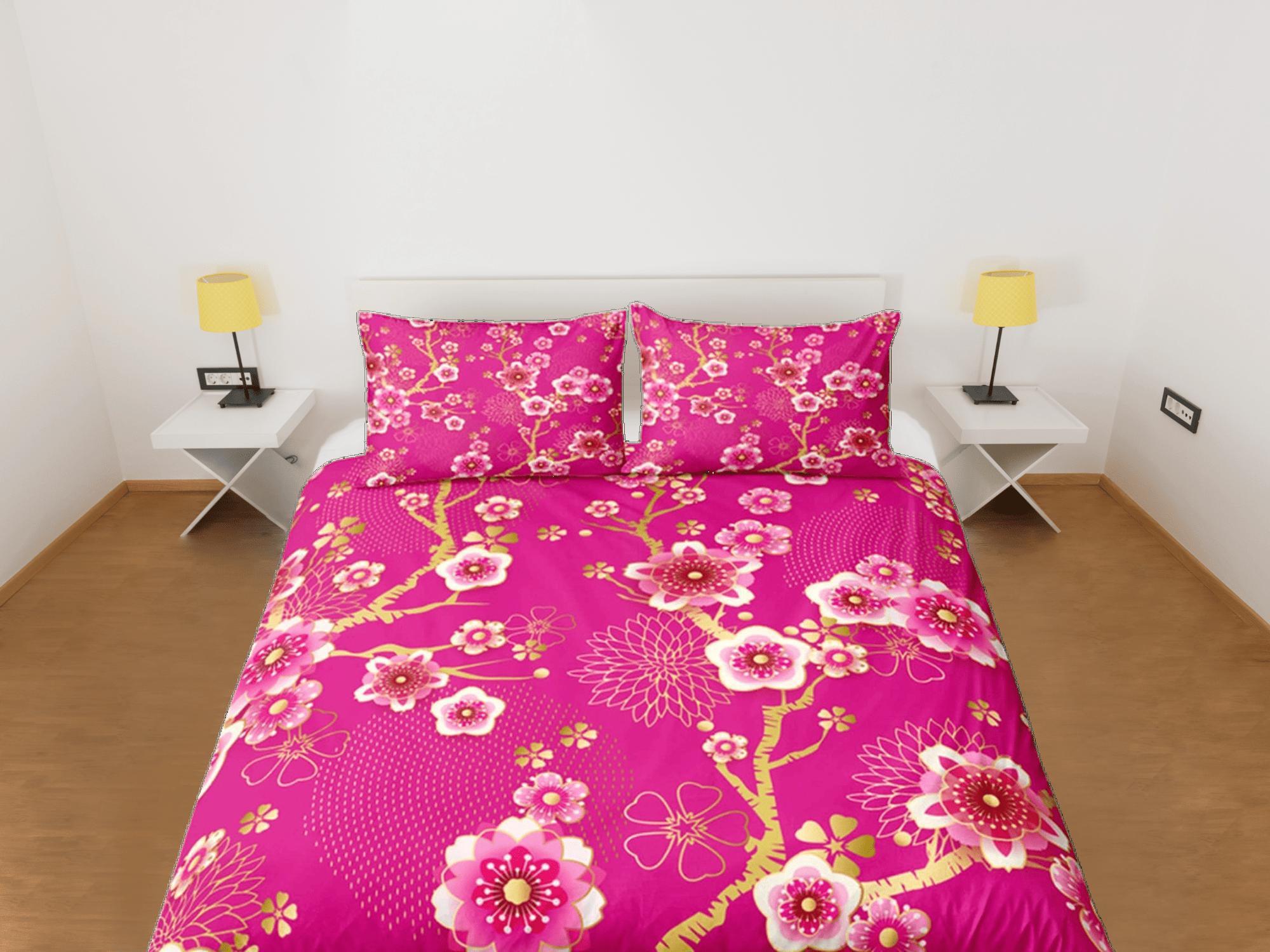 daintyduvet Cherry Blossom Pink Duvet Cover Set, Floral Bedspread Dorm Bedding Set