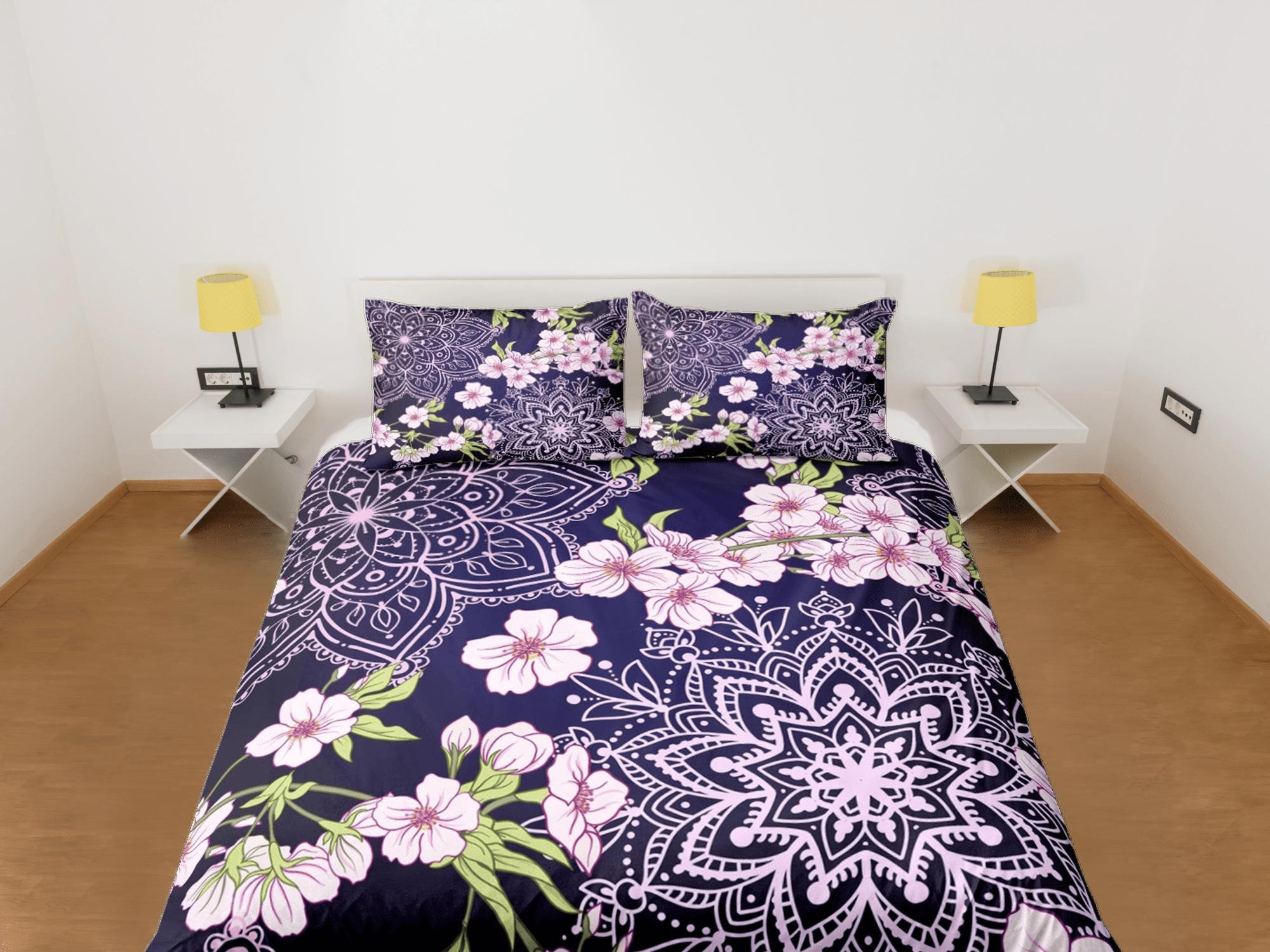 daintyduvet Cherry blossom purple bedding floral prints duvet cover queen, king, boho bedding designer bedspread maximalist full size bedding aesthetic