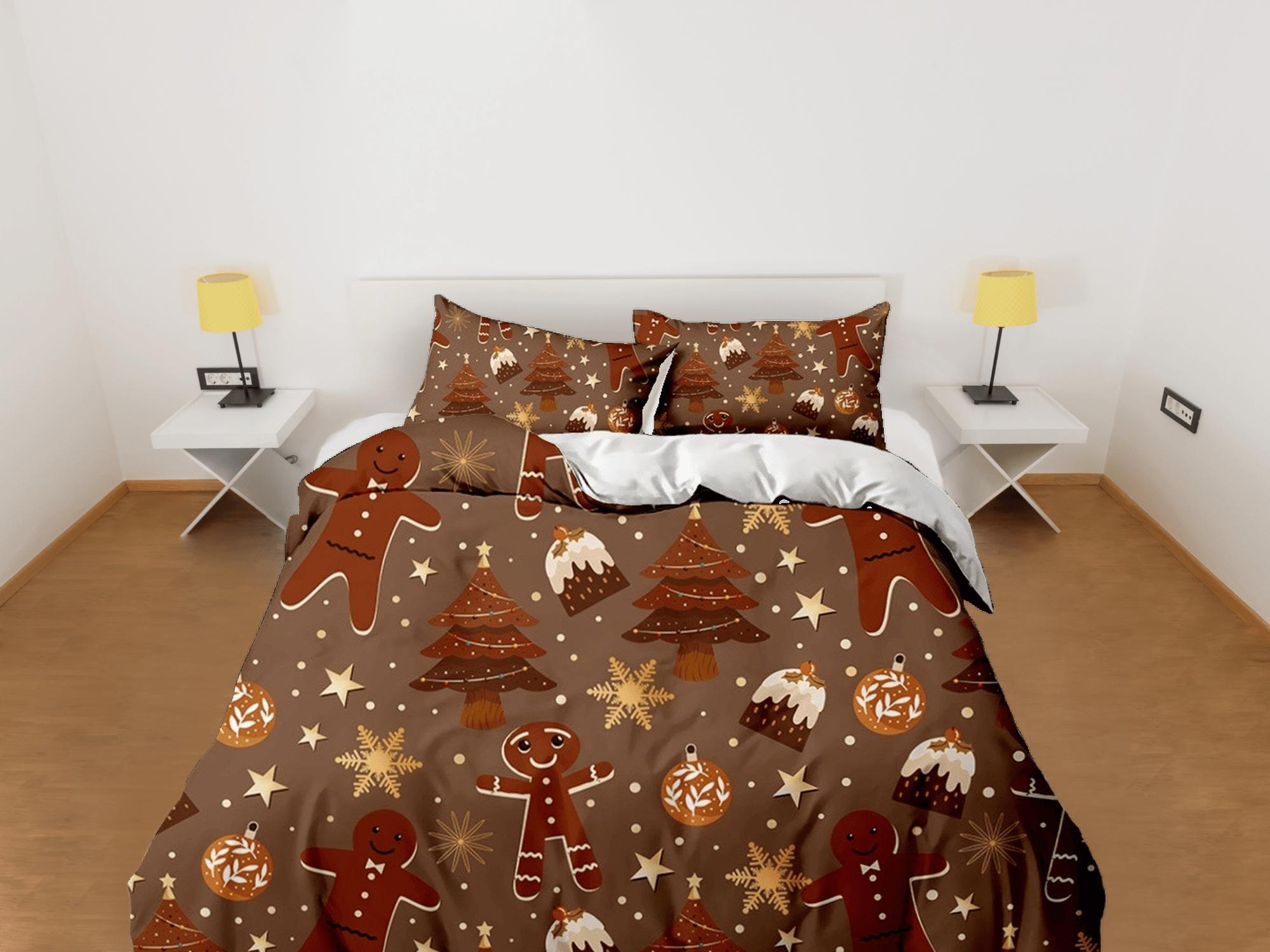 daintyduvet Chocolatey gingerbread Christmas bedding, pillowcase holiday gift brown duvet cover king queen twin toddler bedding baby Christmas farmhouse