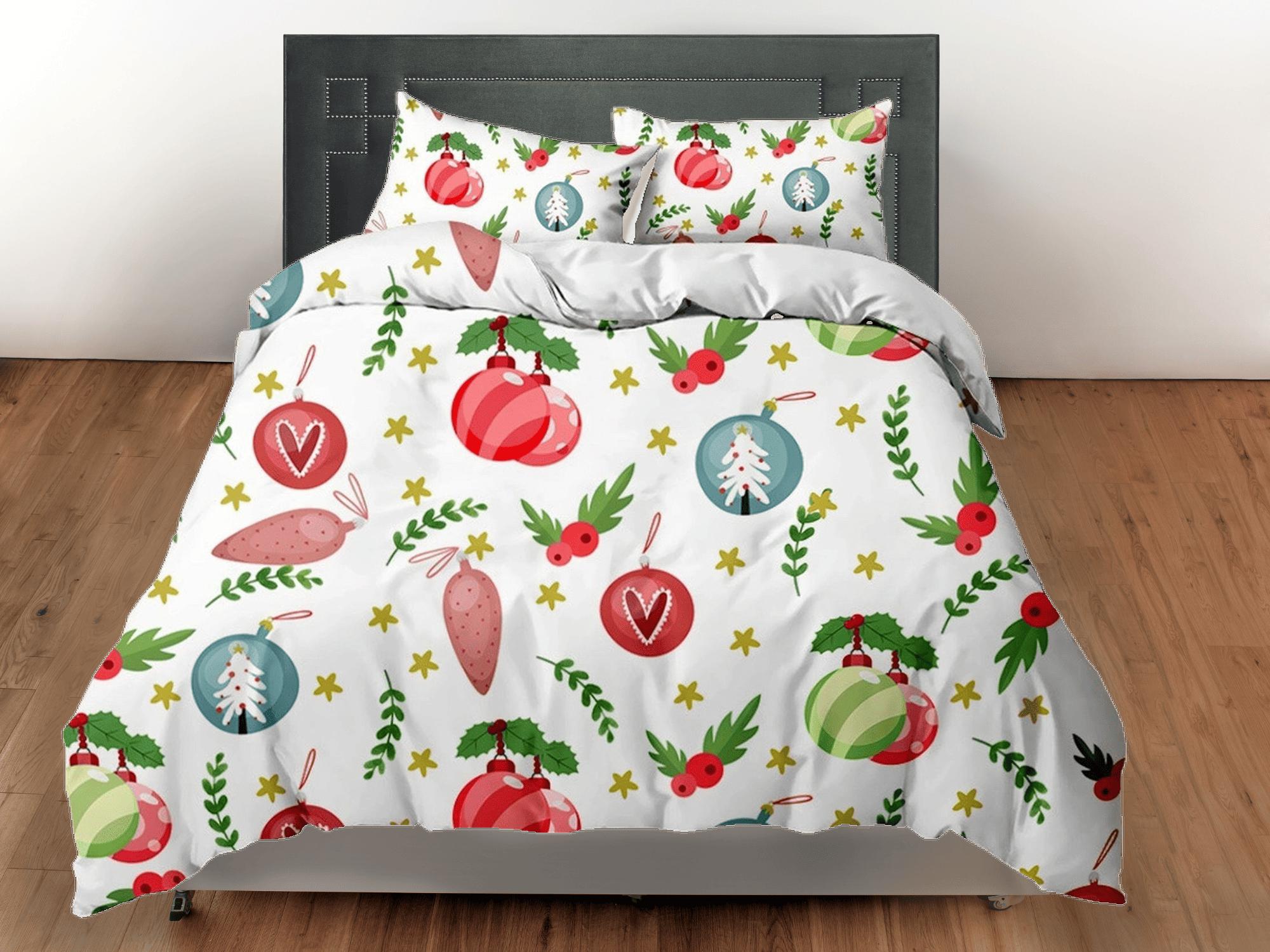 daintyduvet Christmas baubles bedding & pillowcase holiday gift duvet cover king queen full twin toddler bedding baby Christmas farmhouse decor