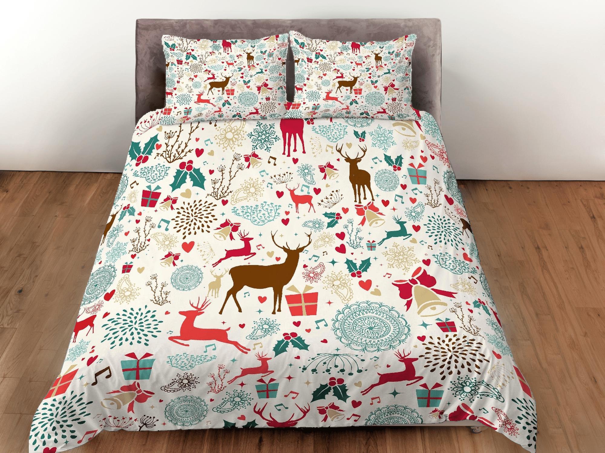 daintyduvet Christmas Duvet Cover Set and Christmas Pillows Reindeer Dorm Bedding Comforter Cover Christmas Gift