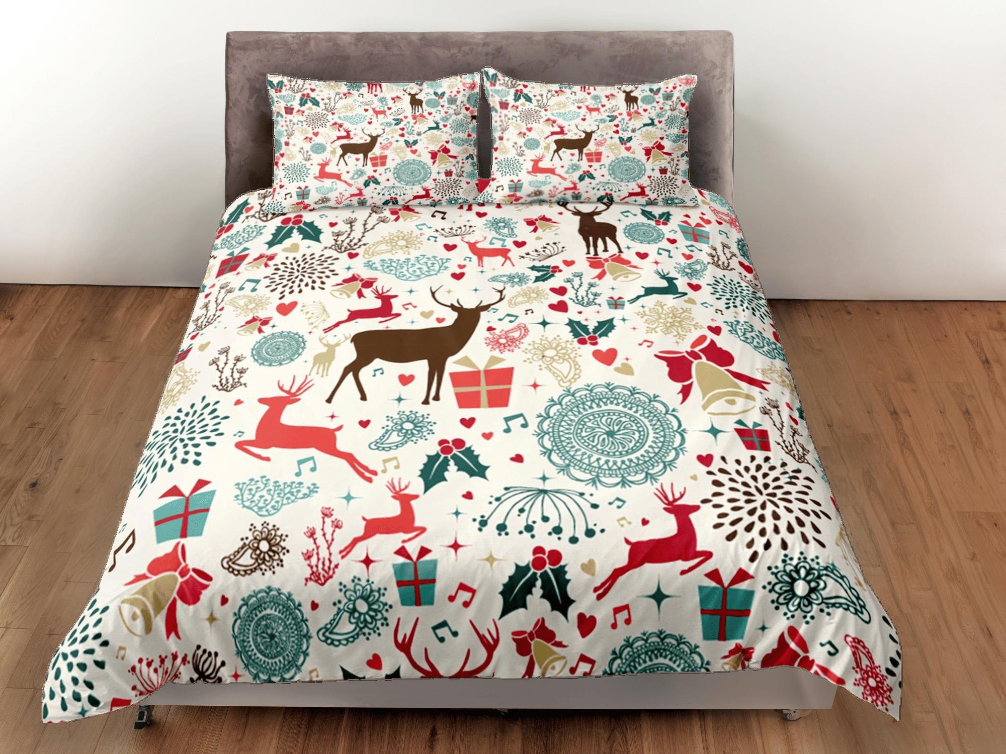 daintyduvet Christmas Duvet Cover Set with Pillows Christmas Reindeer Dorm Bedding Comforter Cover Christmas Gift