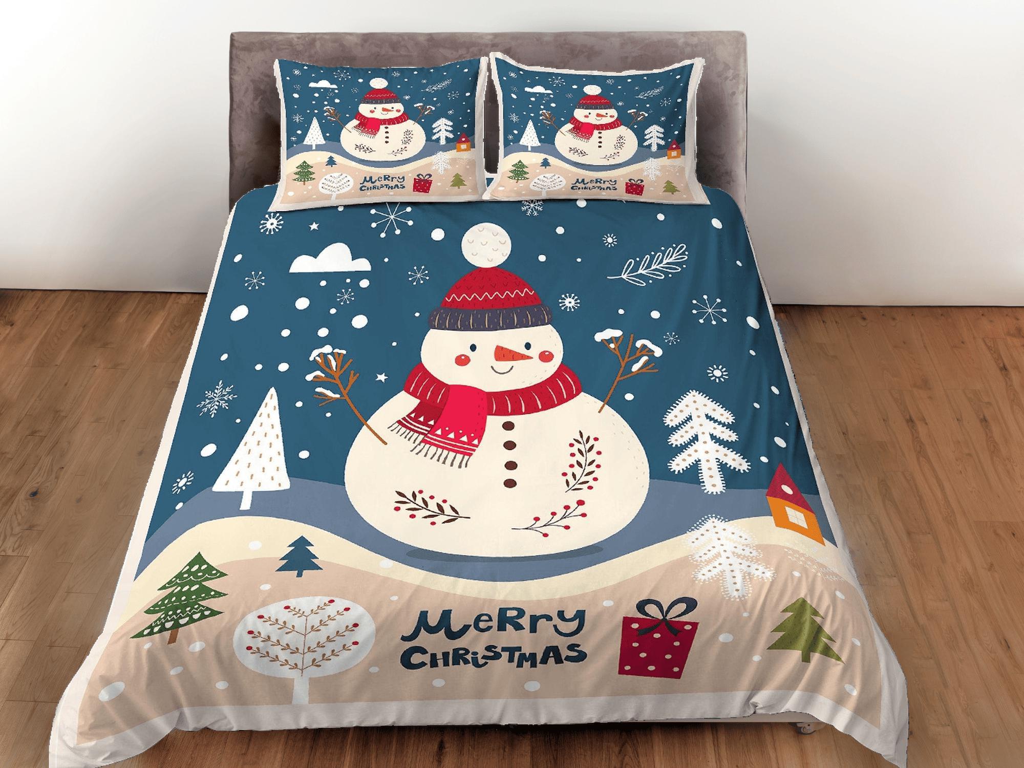 daintyduvet Christmas Duvet Cover Set with Pillows Snow Man Winter Dorm Bedding Comforter Cover Christmas Gift