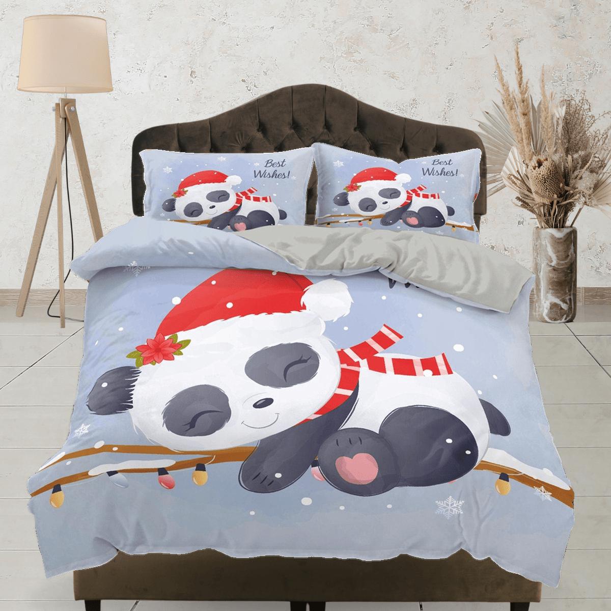 daintyduvet Christmas Panda Duvet Cover Set Cute Bedspread, Kids Bedding with Pillowcase