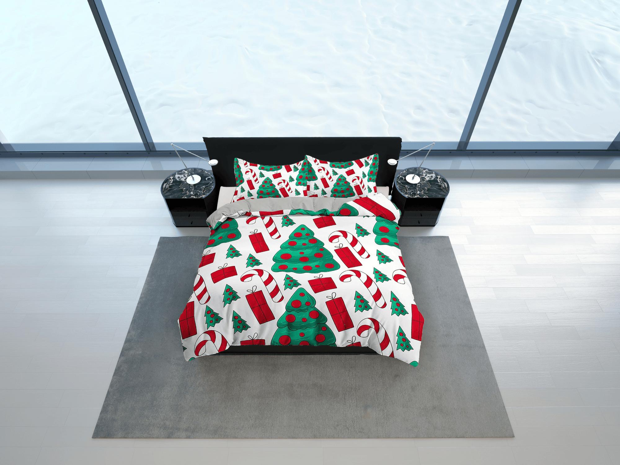 daintyduvet Christmas tree and candy cane duvet cover set, christmas full size bedding & pillowcase, college bedding, crib toddler bedding, holiday gift