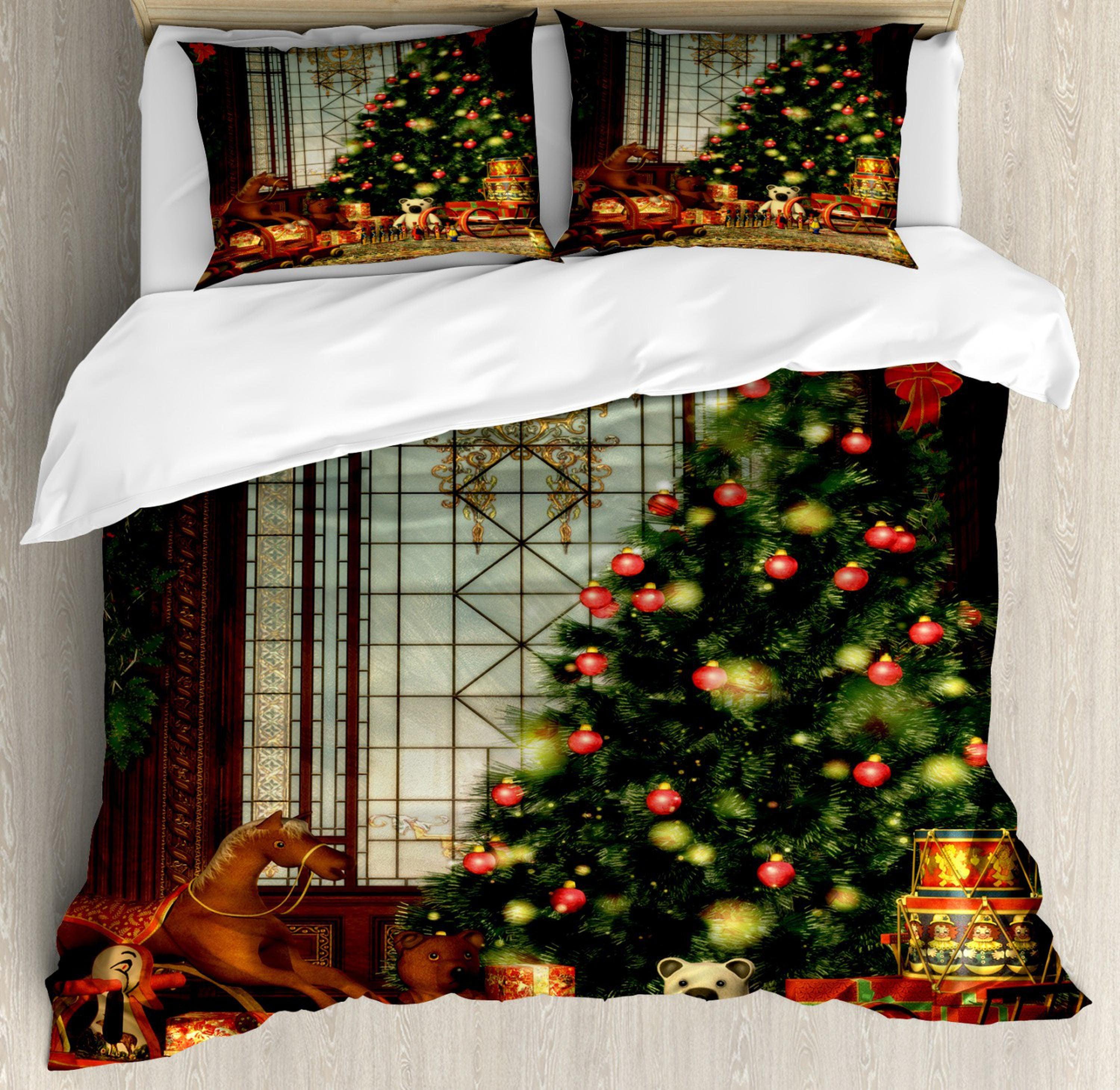 daintyduvet Christmas tree bedding & pillowcase holiday gift duvet cover king queen full twin toddler bedding baby Christmas farmhouse decor