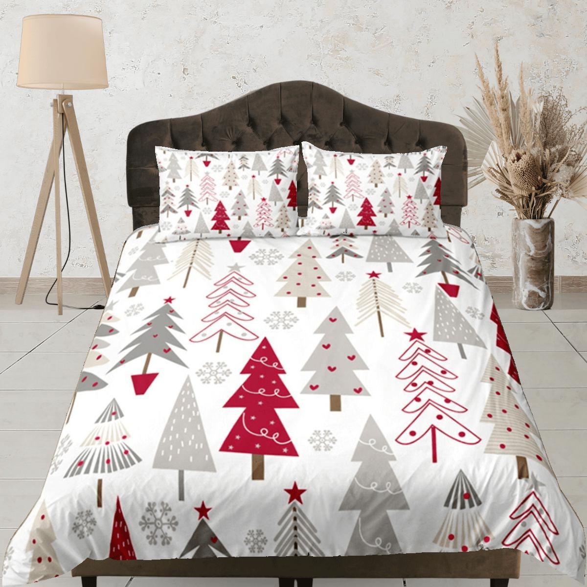 daintyduvet Christmas Tree Duvet Cover Set, Red Bedspread Holiday Gift Bedding Set