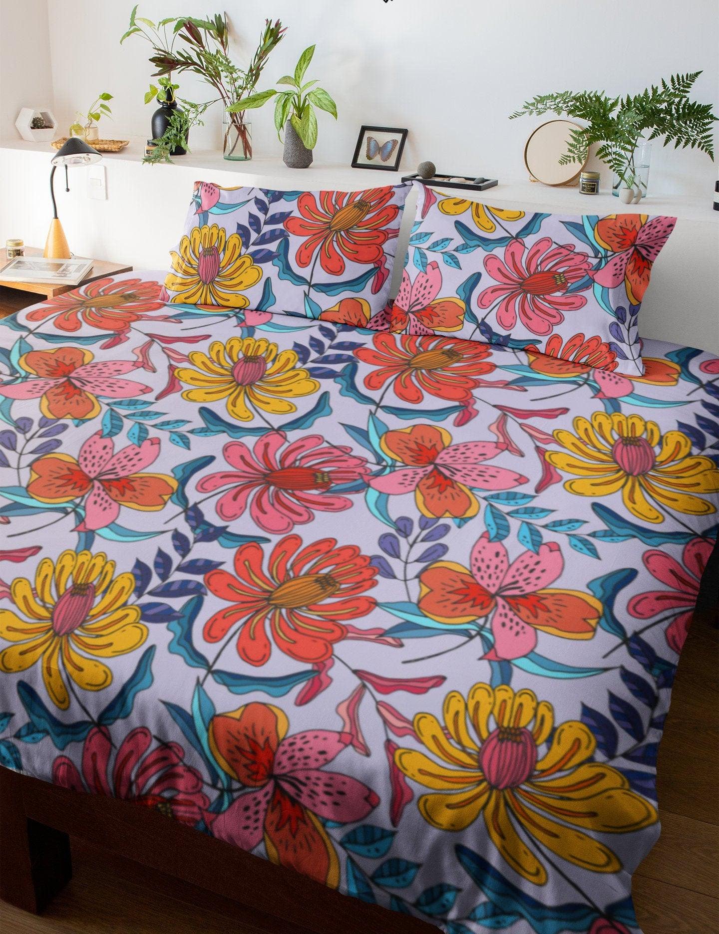 daintyduvet Chrysanthemum Colorful Duvet Cover | Beautiful Bedding Set with Spider Mum Flower Design