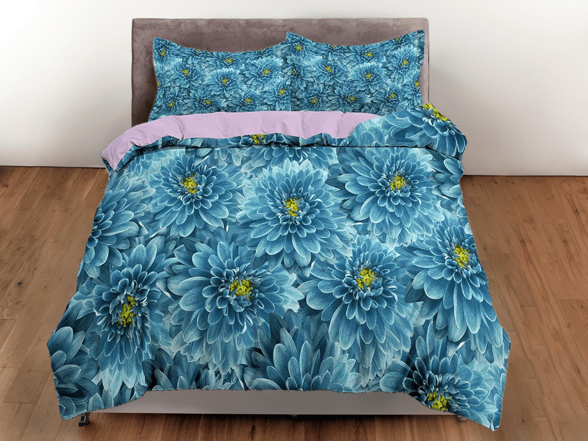 daintyduvet Chrysanthemum floral bedding, luxury duvet cover queen, king, boho duvet, designer bedding, aesthetic bedding, maximalist decor blue bedding