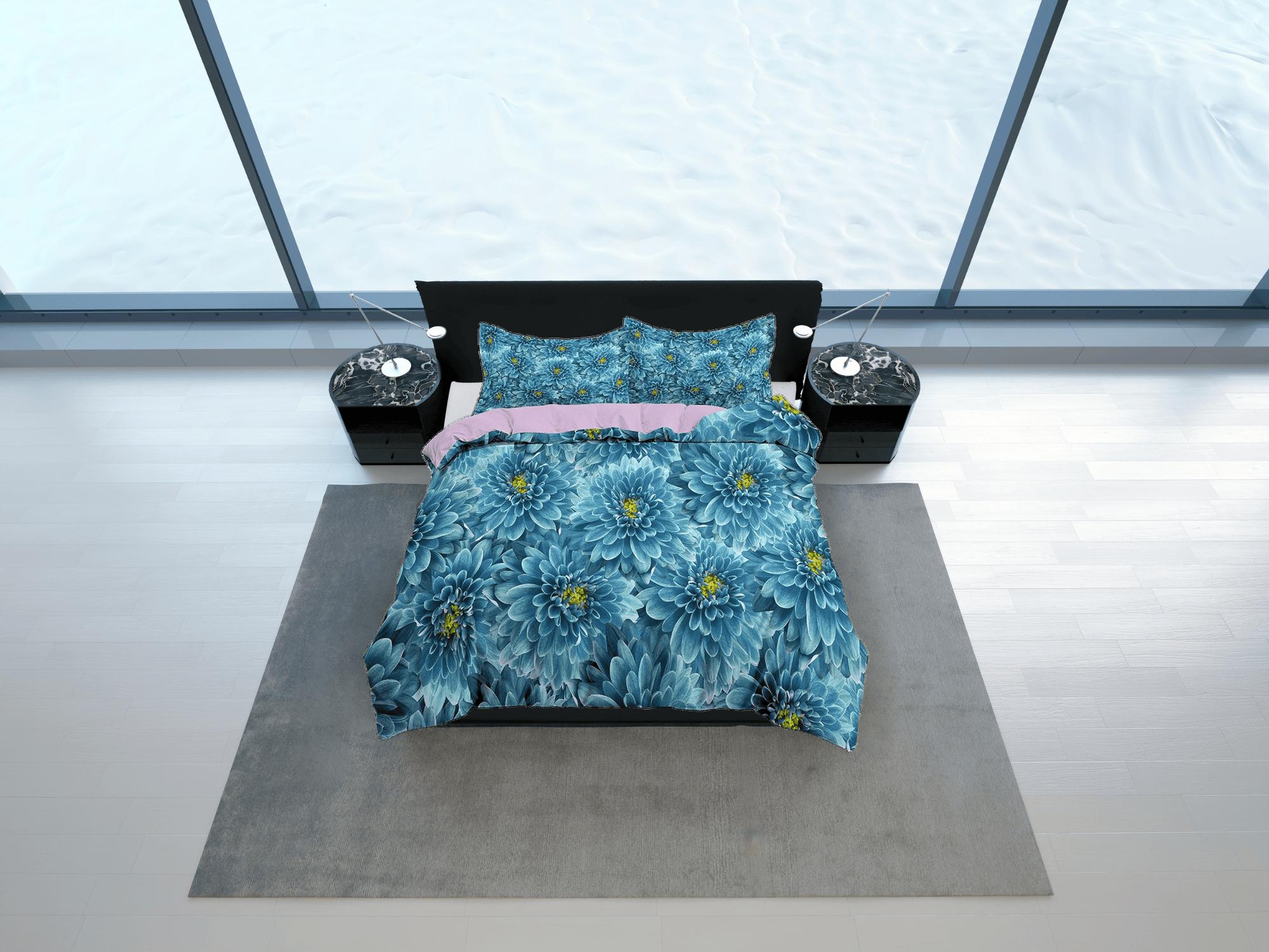 daintyduvet Chrysanthemum floral bedding, luxury duvet cover queen, king, boho duvet, designer bedding, aesthetic bedding, maximalist decor blue bedding