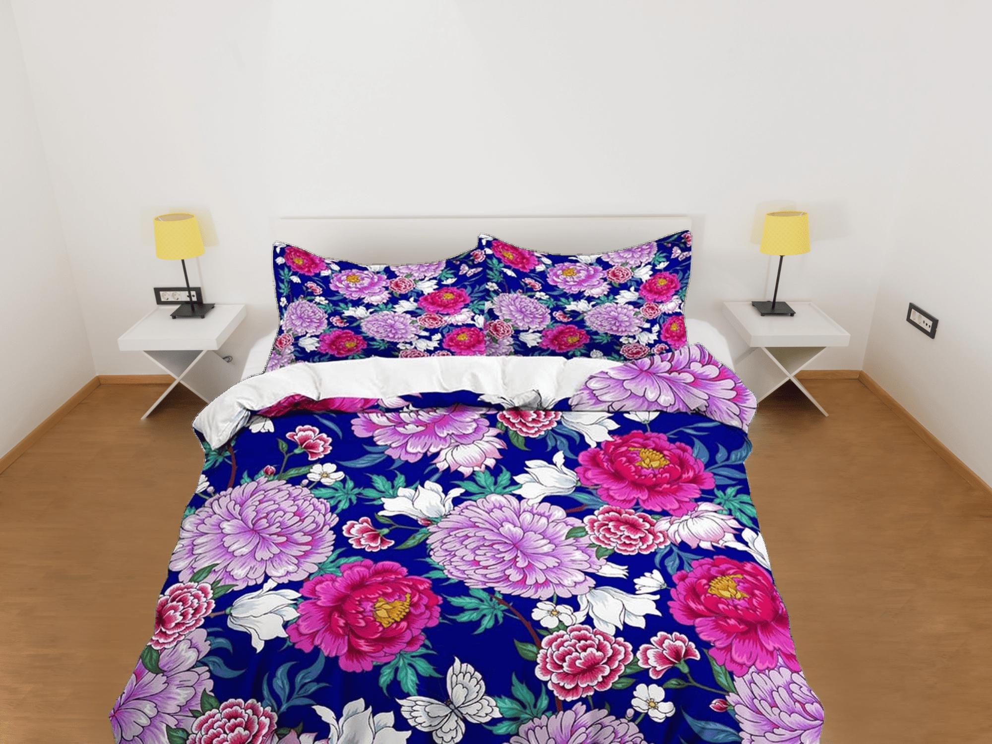 daintyduvet Chrysanthemum floral bedding, luxury purple duvet cover queen, king, boho duvet, designer bedding, aesthetic bedding, maximalist decor