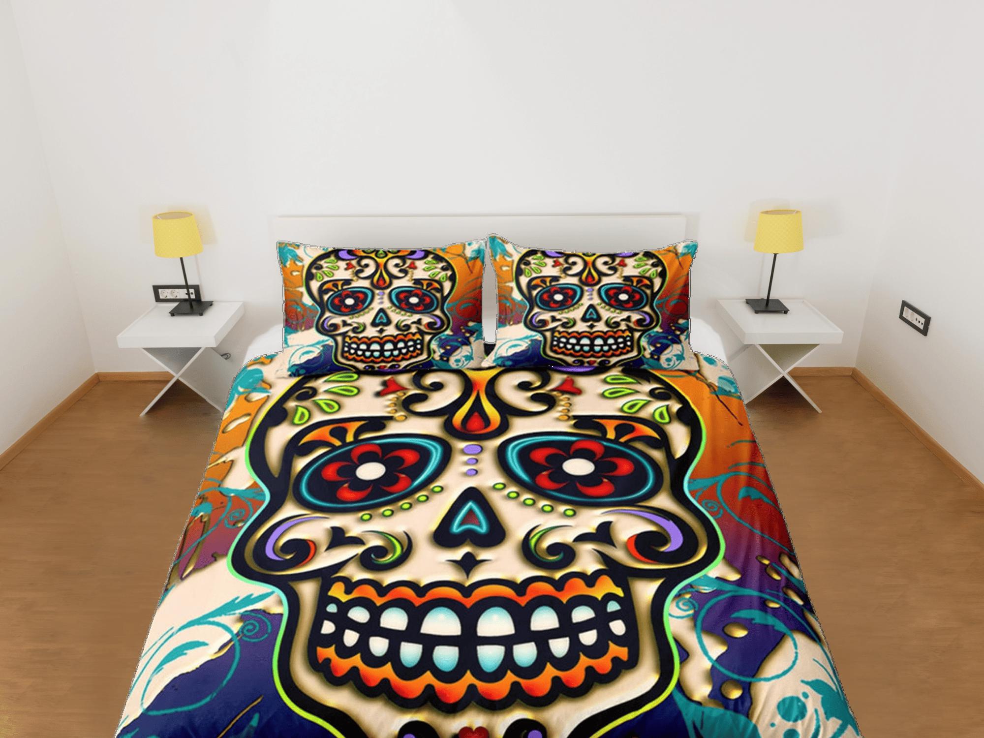 daintyduvet Cinco de Mayo Skull Duvet Cover Set Colorful Bedspread Dorm Bedding Pillowcase Bedding Mexican Design