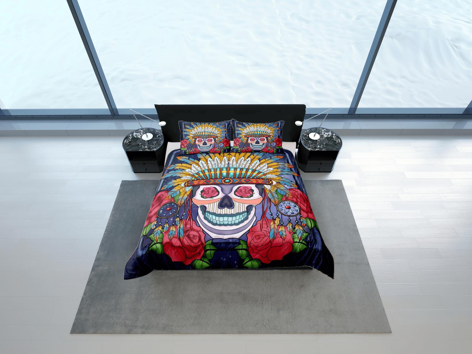 daintyduvet Cinco de Mayo Skull Duvet Cover Set Colorful Bedspread Dorm Bedding Pillowcase Bedding Mexican Design