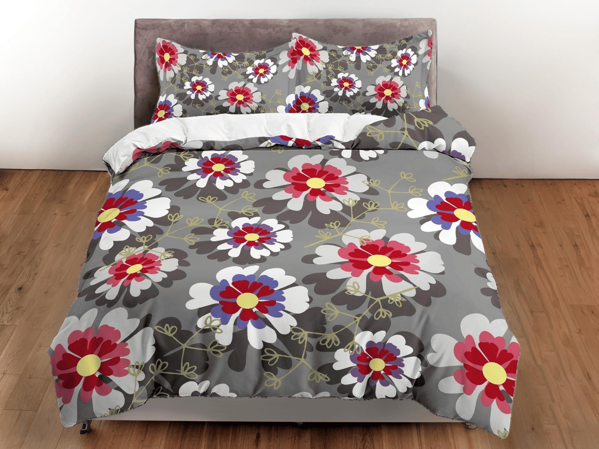 daintyduvet Collarette dahlia floral duvet cover colorful bedding, teen girl bedroom, baby girl crib bedding boho maximalist bedspread aesthetic bedding