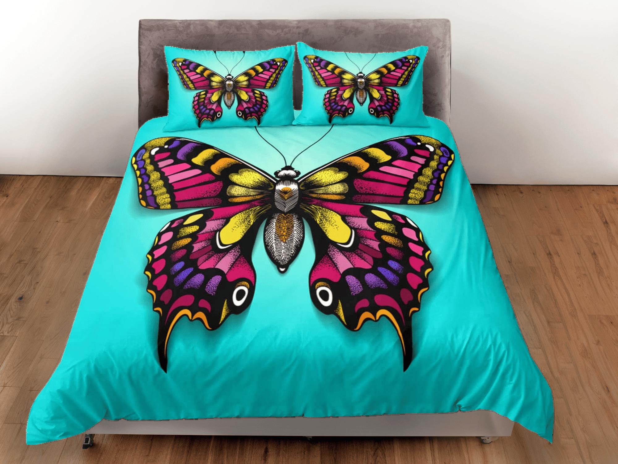 daintyduvet Colorful butterfly bedding aqua cyan duvet cover dorm bedding, full size adult duvet king queen twin, butterfly nursery toddler bedding