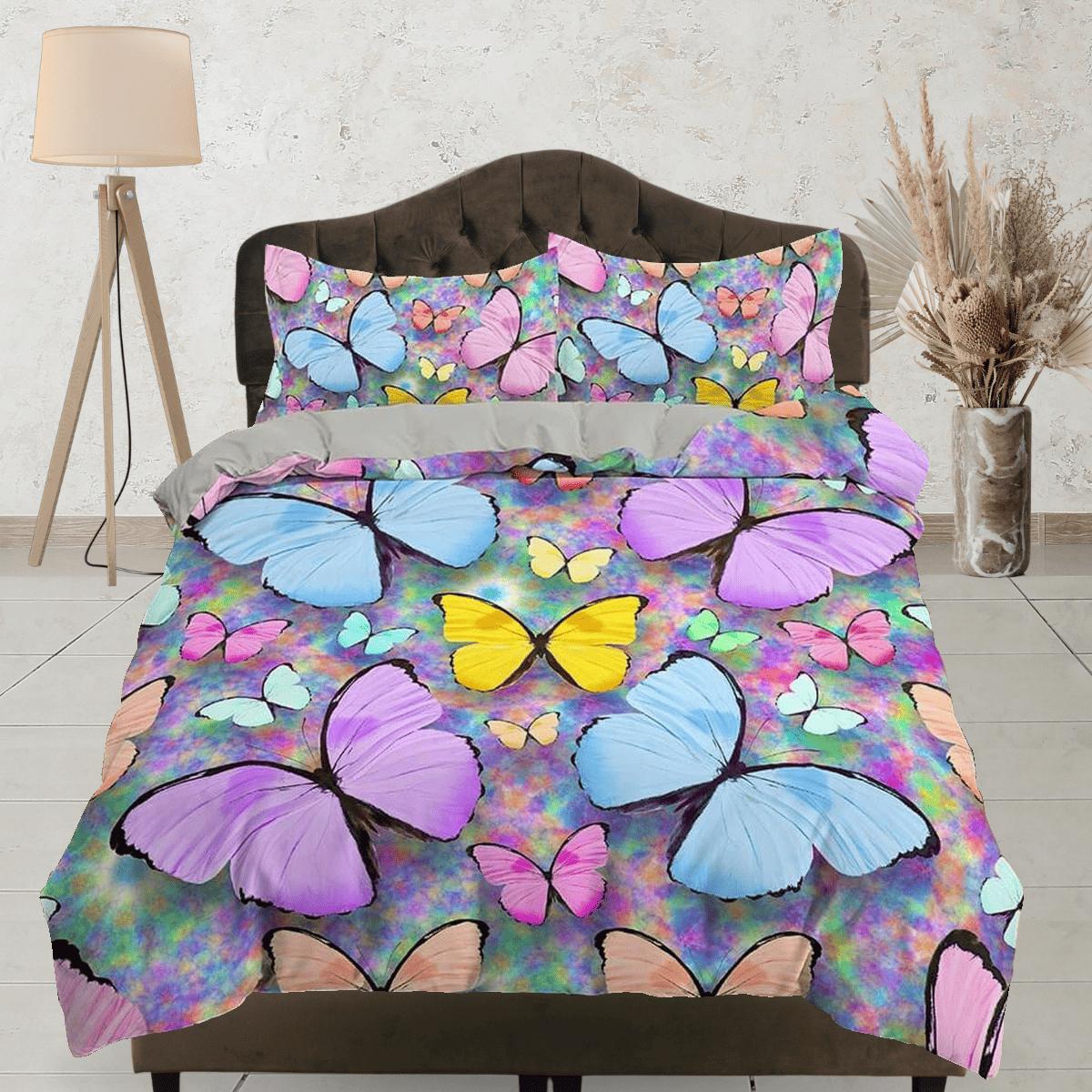 daintyduvet Colorful butterfly bedding boho chic aesthetic duvet cover, dorm bedding full size adult duvet king queen twin, nursery toddler bedding