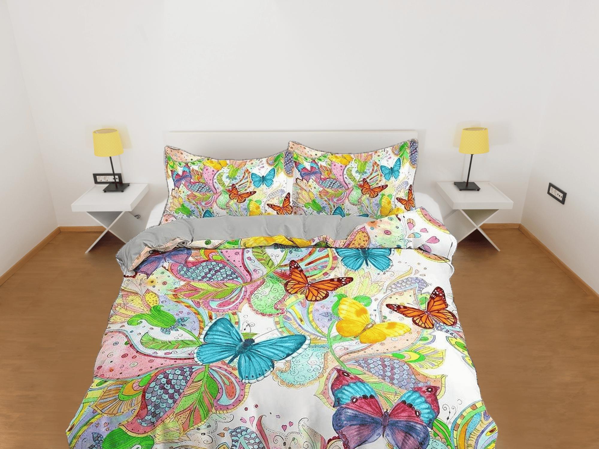 daintyduvet Colorful butterfly bedding whimsical duvet cover dorm bedding, full size adult duvet king queen twin, butterfly nursery toddler bedding