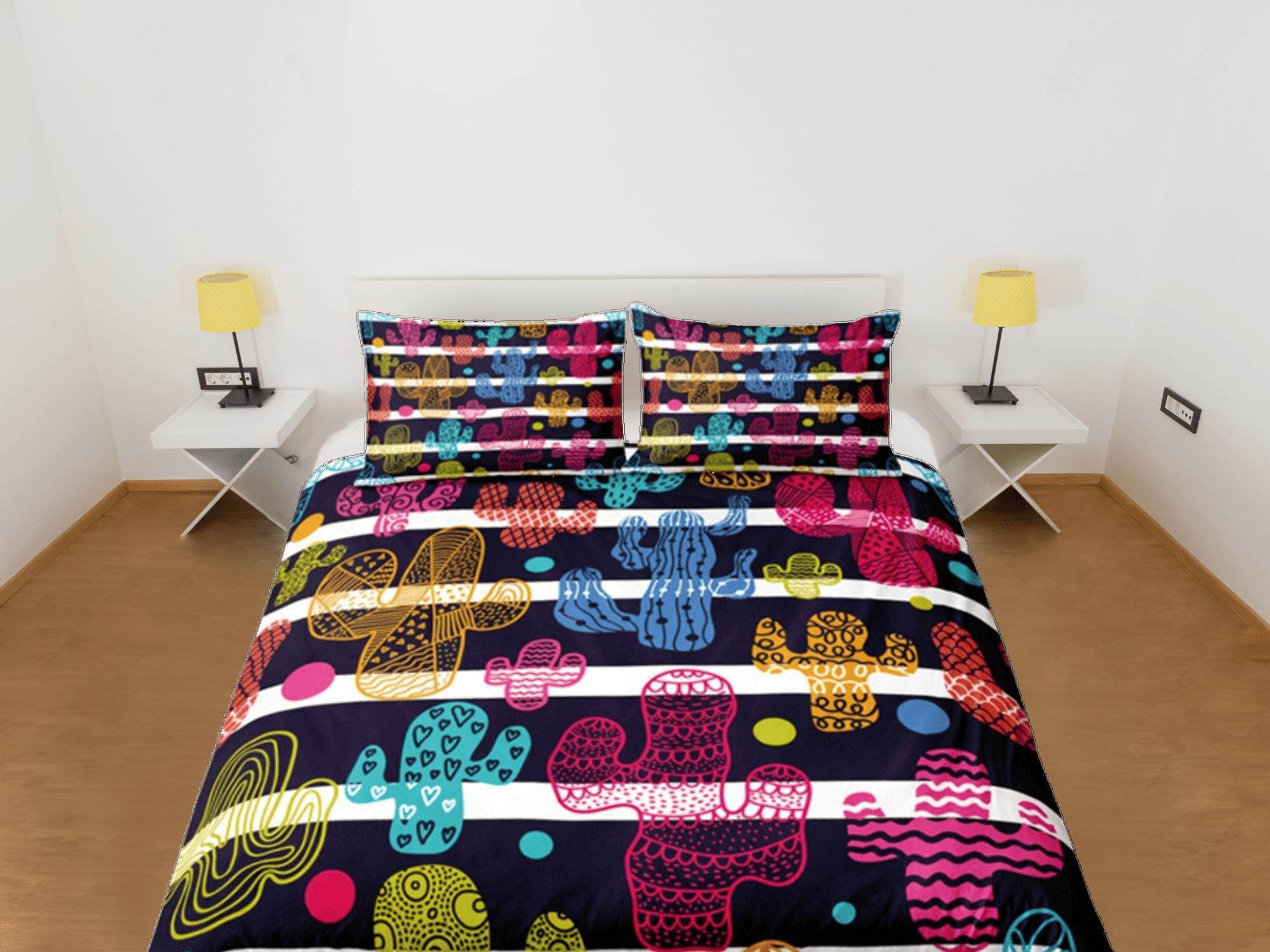 daintyduvet Colorful Cactus Duvet Cover Set, Stripe Bedspread Kids Bedding Set Single Bedding