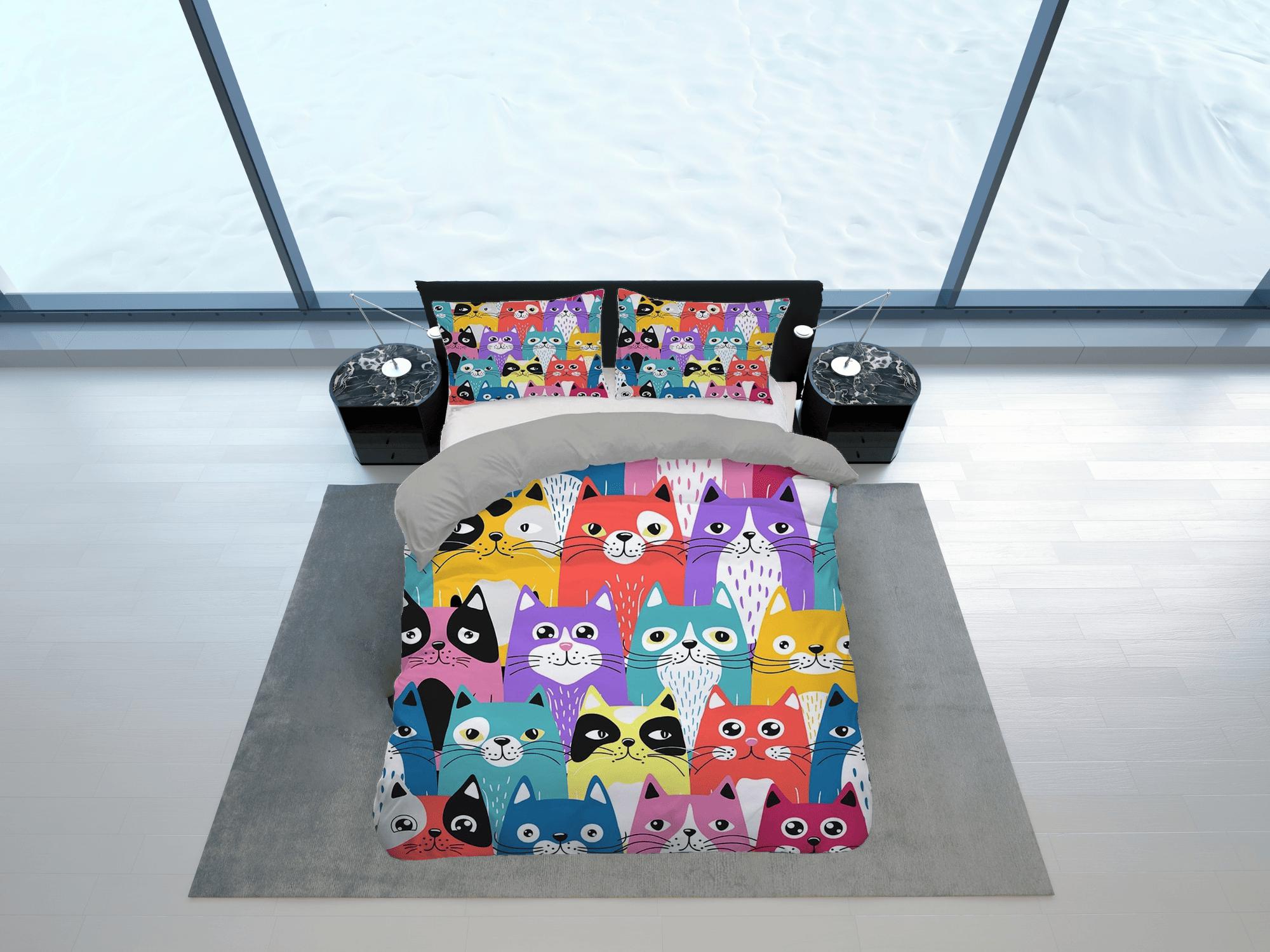 daintyduvet Colorful cat bedding, toddler bedding, kids duvet cover set, gift for cat lovers, baby bedding, baby shower gift