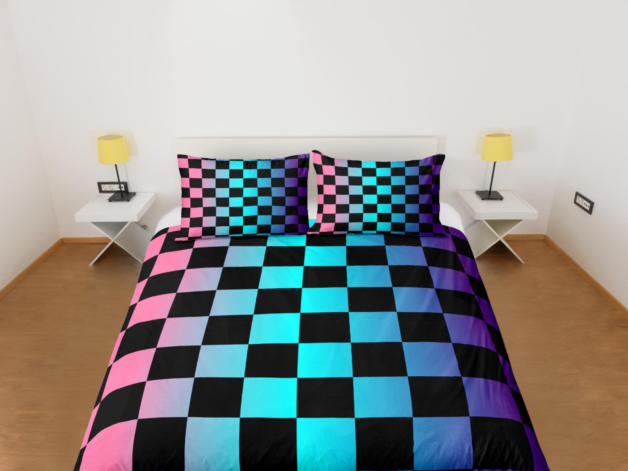 daintyduvet Colorful Checkered Fabric Duvet Cover Dorm Bedding Set Full Checkered Comforter Cover