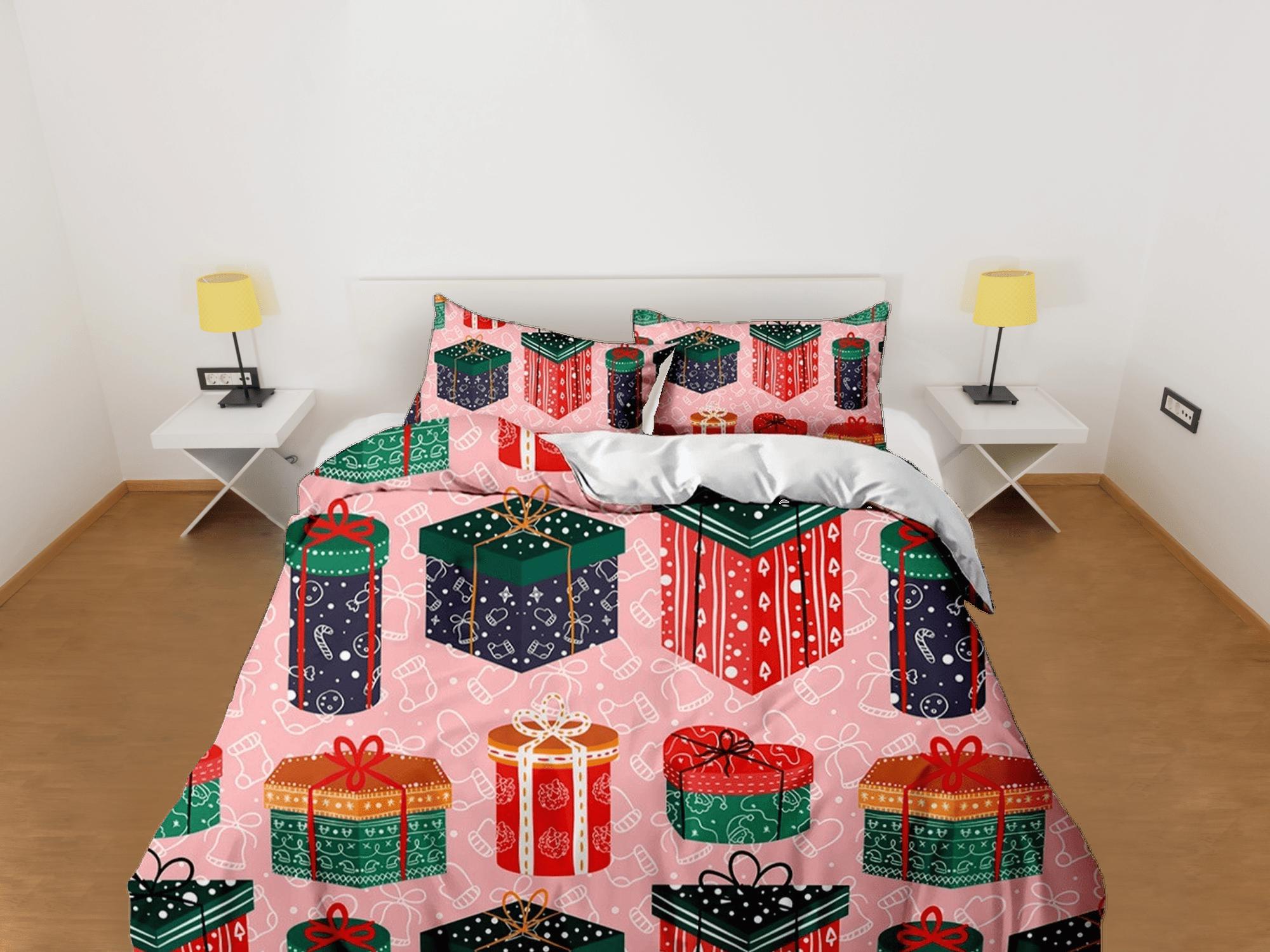 daintyduvet Colorful Christmas presents bedding, pillowcase holiday gift duvet cover king queen full twin toddler bedding baby Christmas farmhouse decor