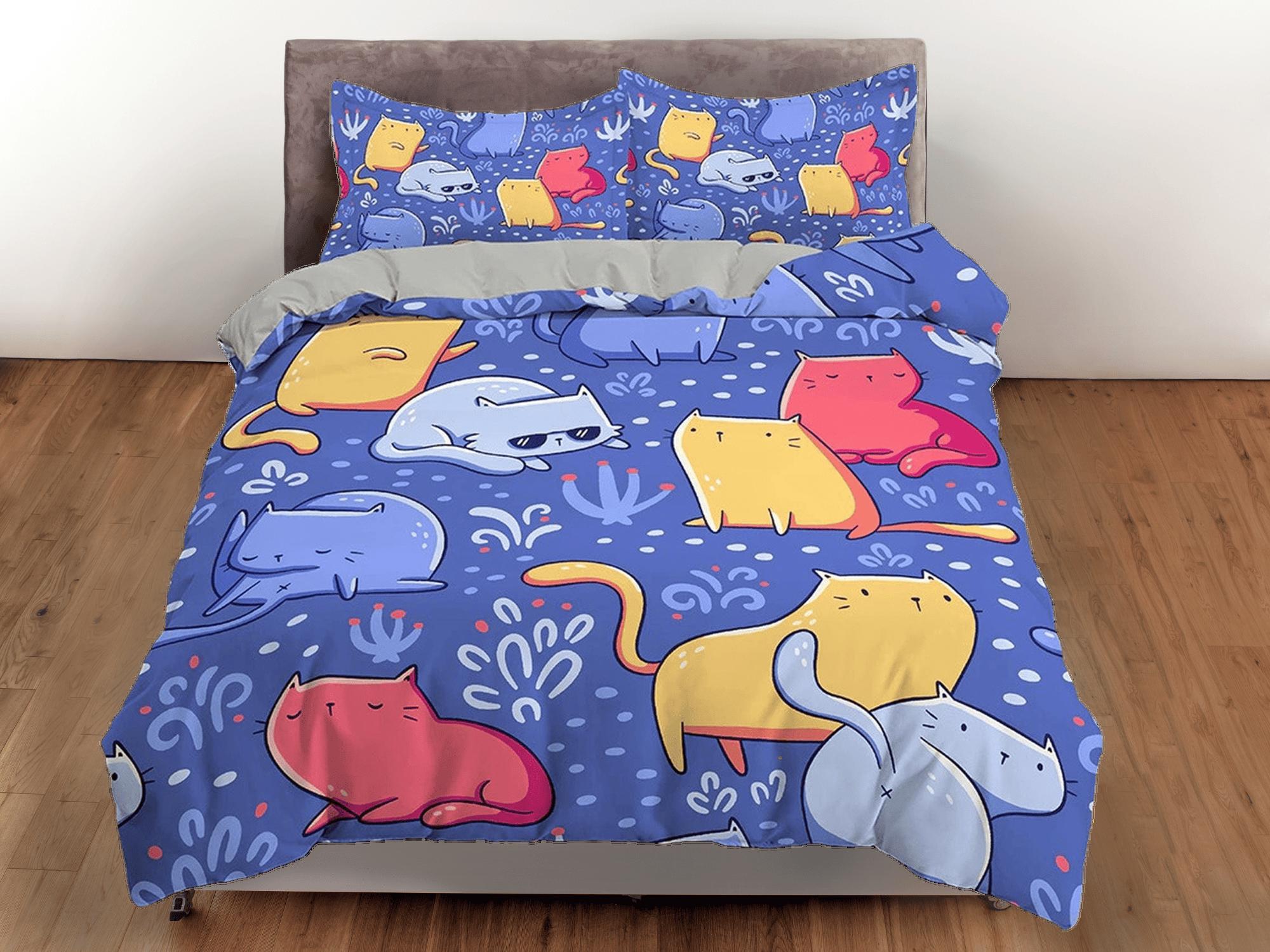 daintyduvet Colorful Chubby Cats Bedding, Duvet Cover Set & Pillowcase, Zipper Bedding, Dorm Bedding, Teens Adult Duvet King Queen Full Twin Single