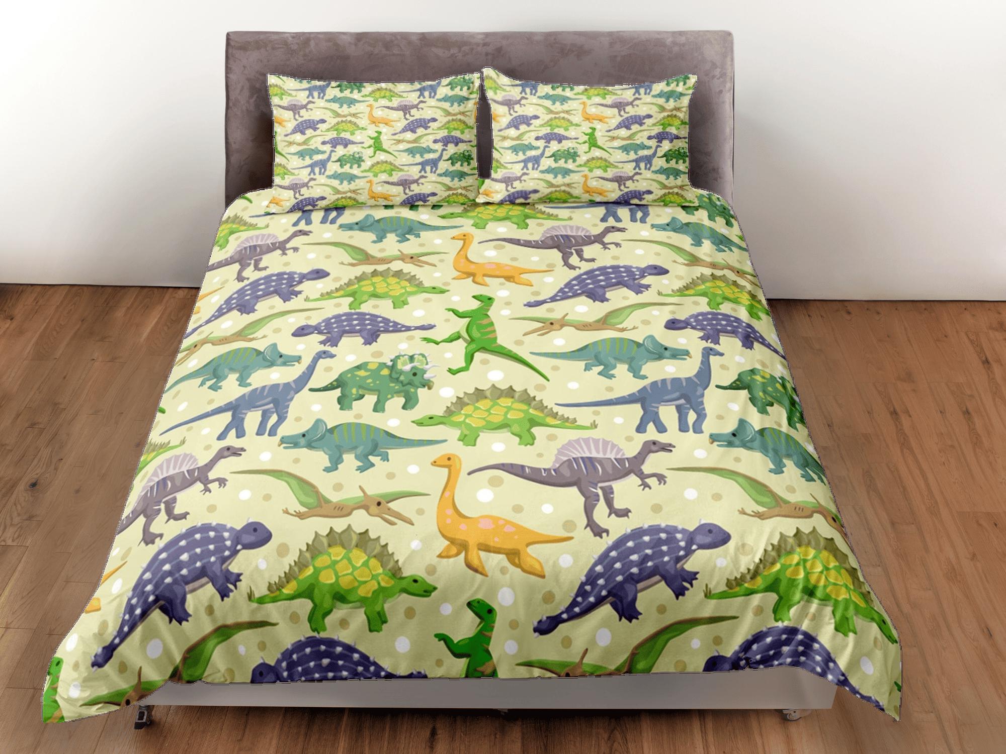 daintyduvet Colorful dinosaurs yellow bedding, kids bedding full, cute duvet cover set, nursery bed decor, colorful bedding, baby dinosaur, toddler