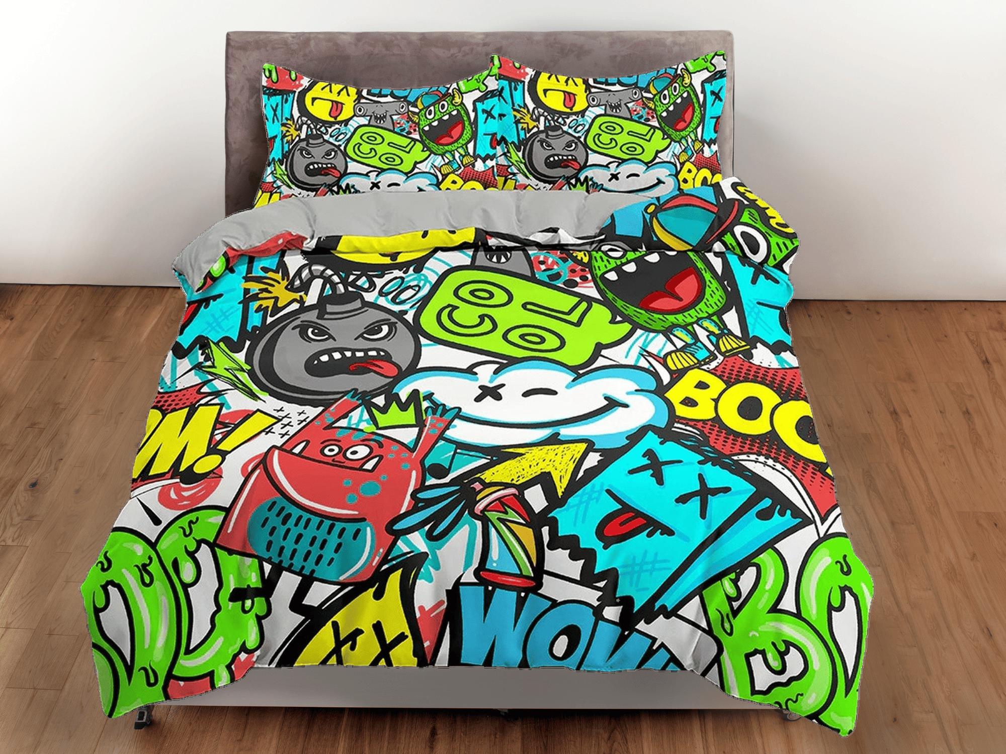 daintyduvet Colorful Doodles Street Art Bedding, Duvet Cover & Pillowcase, Zipper Bedding, Dorm Bedding, Teens Adult Duvet King Queen Full Twin Single