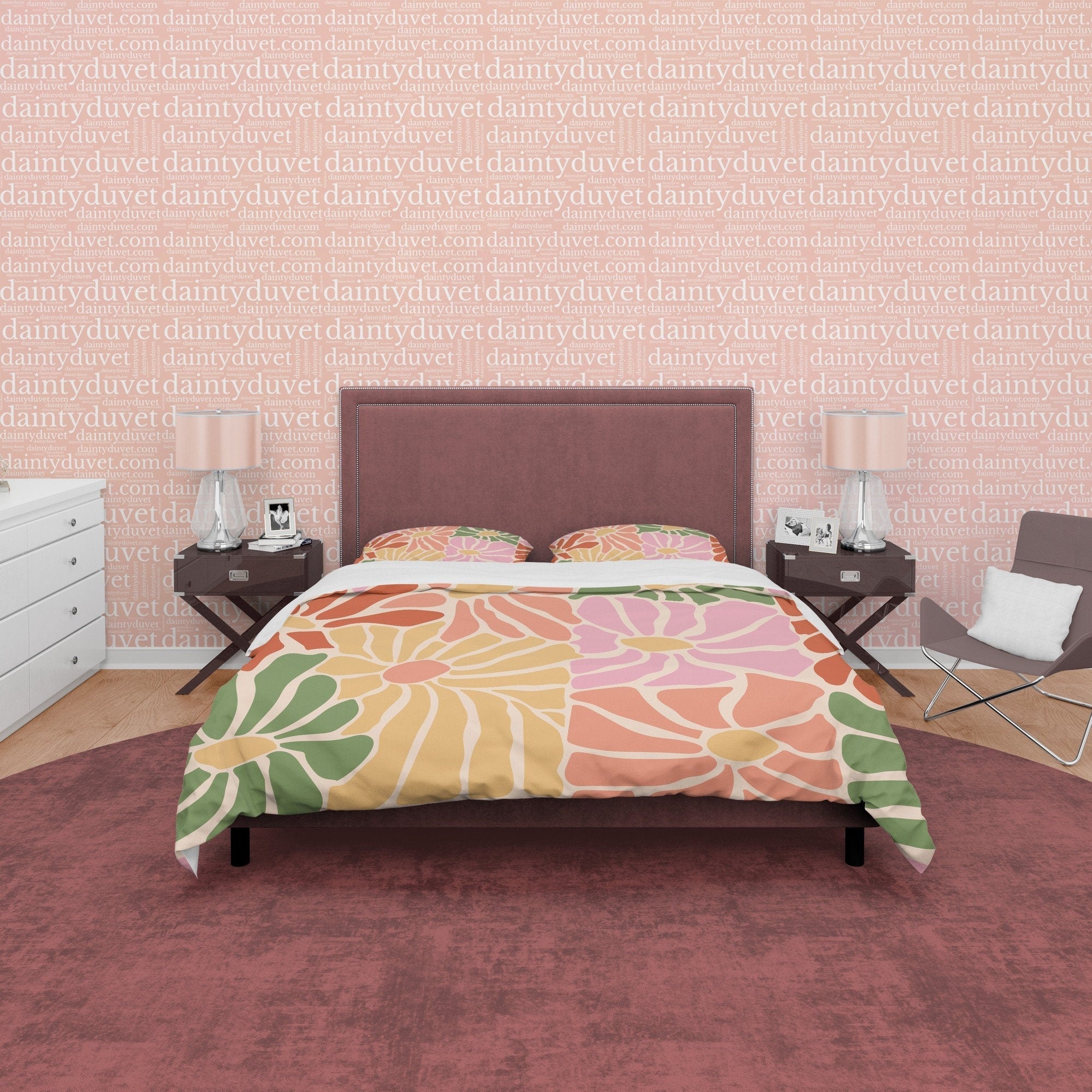Colorful Flower Boho Bedding Beige Duvet Cover Bohemian Bedroom Set, Floral Quilt Cover, Aesthetic Bedspread, Bright Unique Blanket Cover