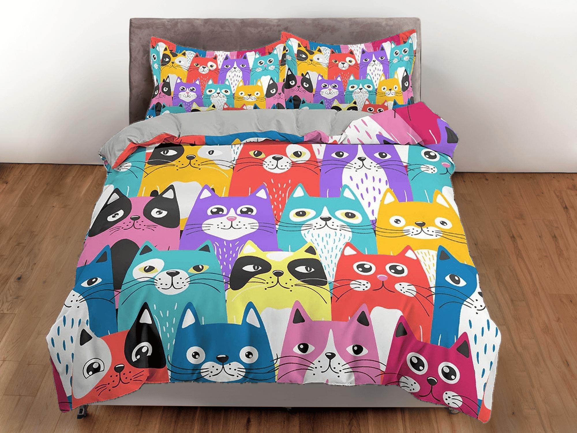 daintyduvet Colorful Funny Cats Kids Duvet Cover Set, Toddler Bedding, Kids Bedroom, Cute Bedding for Cat Lovers, Duvet King Queen Full Twin Single