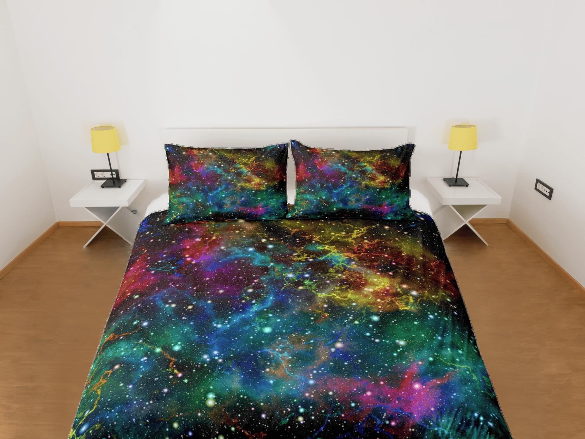 daintyduvet Colorful galaxy bedding, 3D outer space bedding set full, cosmic duvet cover king, queen, dorm bedding, toddler bedding aesthetic duvet