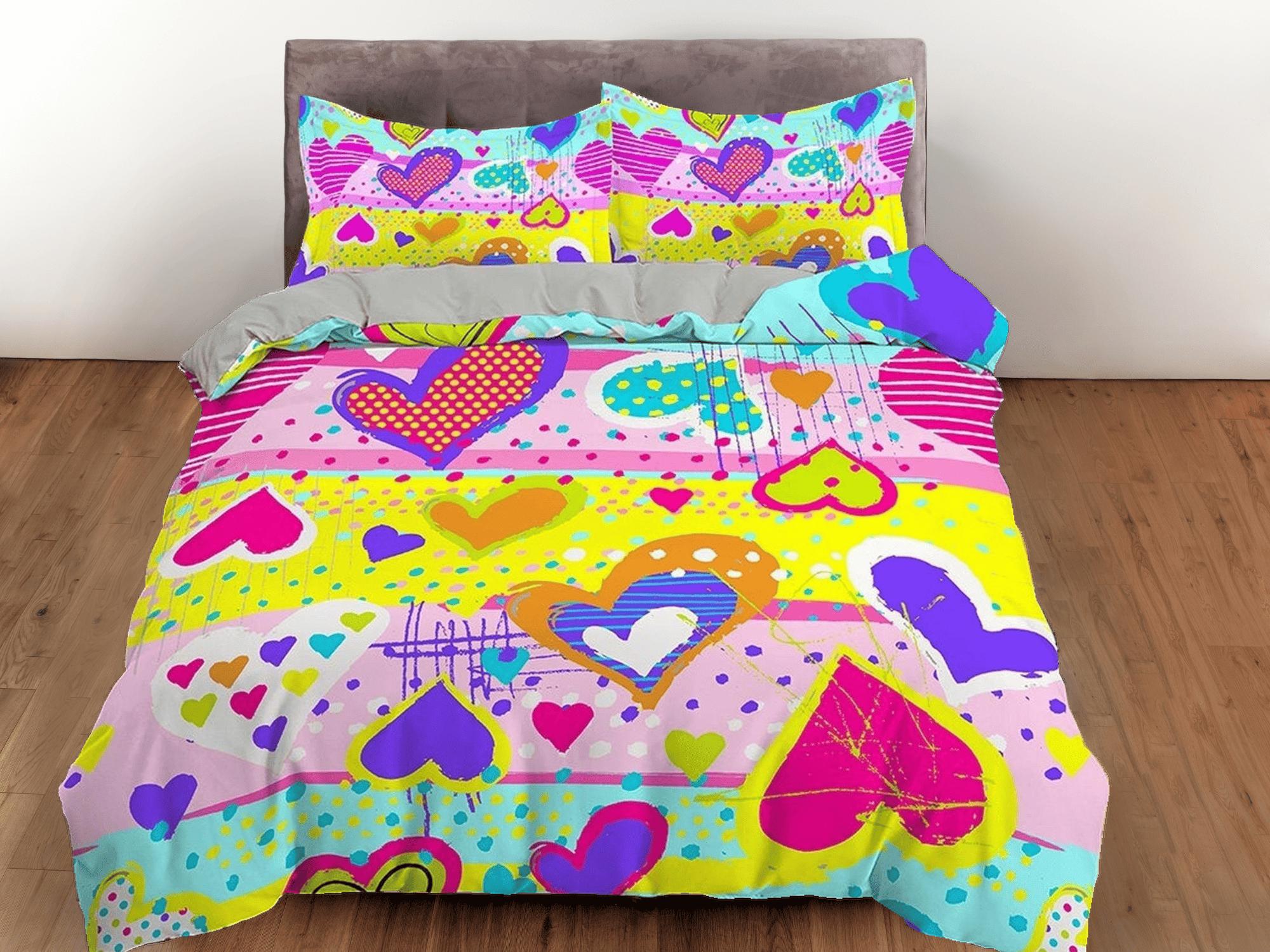 daintyduvet Colorful Hearts Kingdom Toddler Bedding, Unique Duvet Cover for Nursery Kids, Crib Bedding, Baby Zipper Bedding, King Queen Full Twin