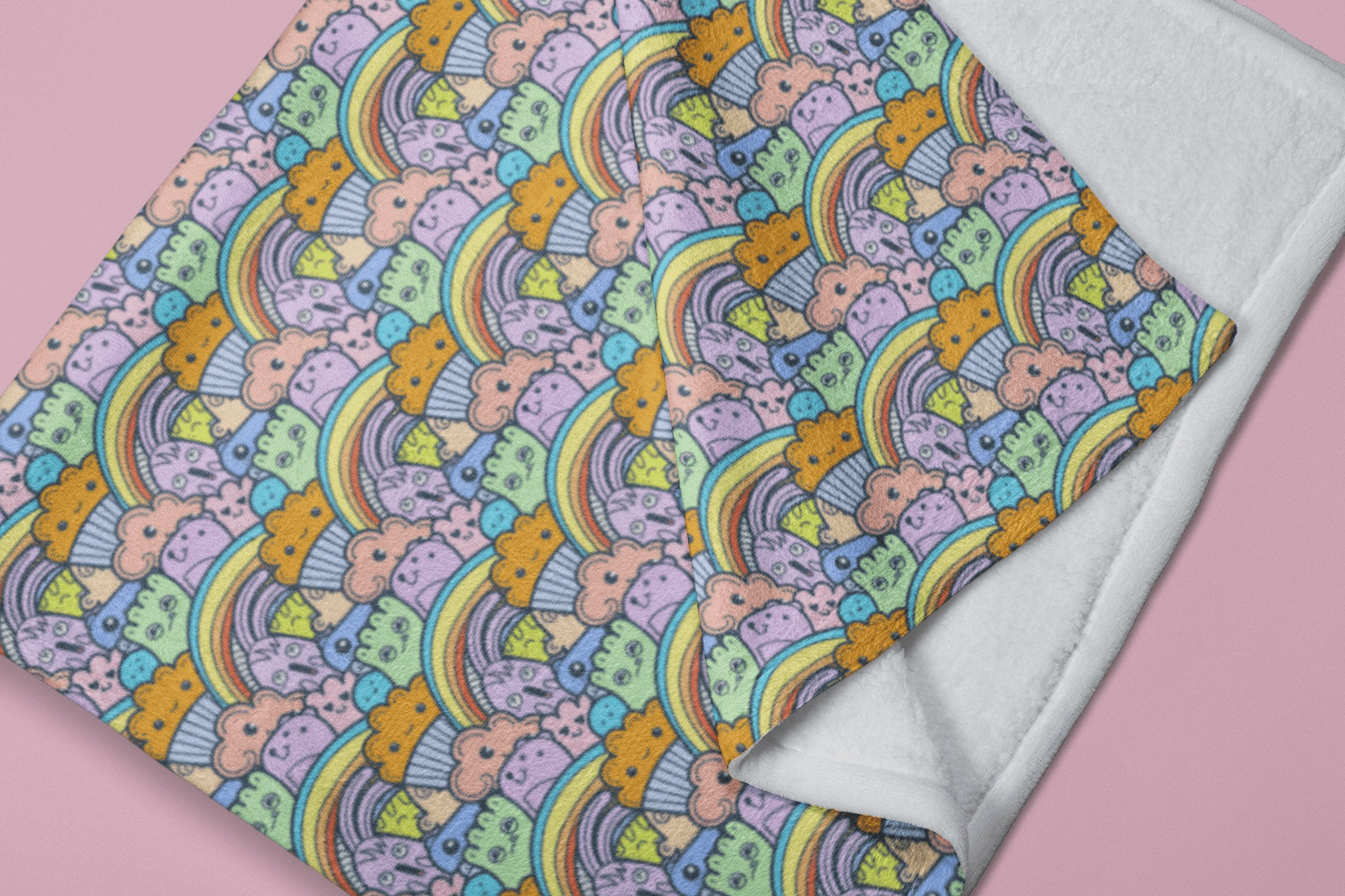 daintyduvet Colorful Kawaii Doodle Rainbow Soft Fluffy Velvet Flannel Fleece Throw Blanket