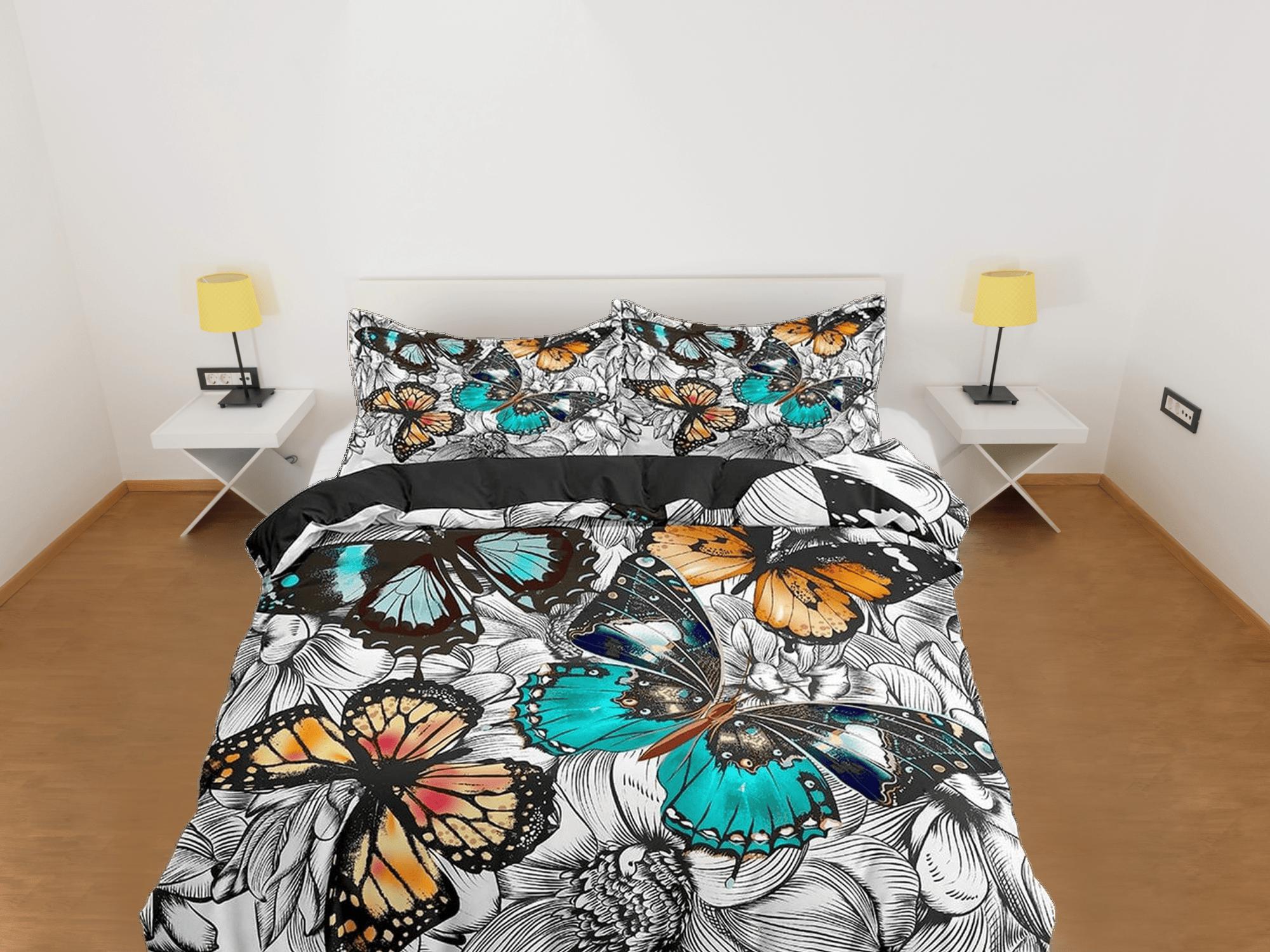 daintyduvet Colorful monarch butterfly bedding duvet cover boho chic dorm bedding full size adult duvet king queen twin, nursery toddler bedding