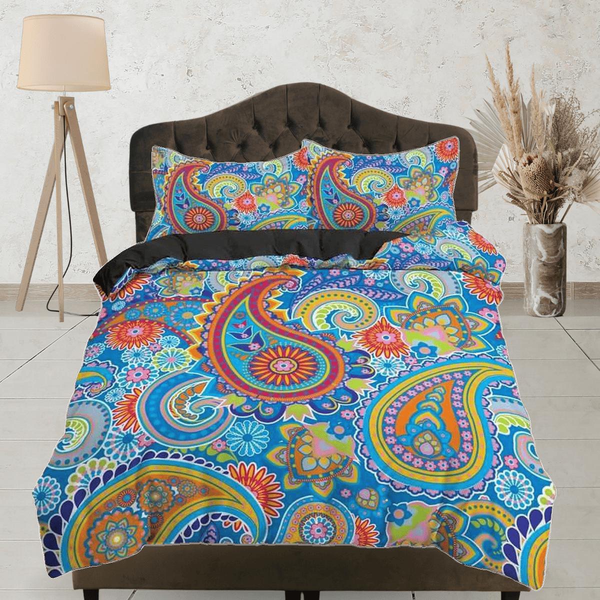 daintyduvet Colorful paisley blue duvet cover set, aesthetic room decor bedding set full, king, queen size, abstract boho bedspread, luxury bed cover