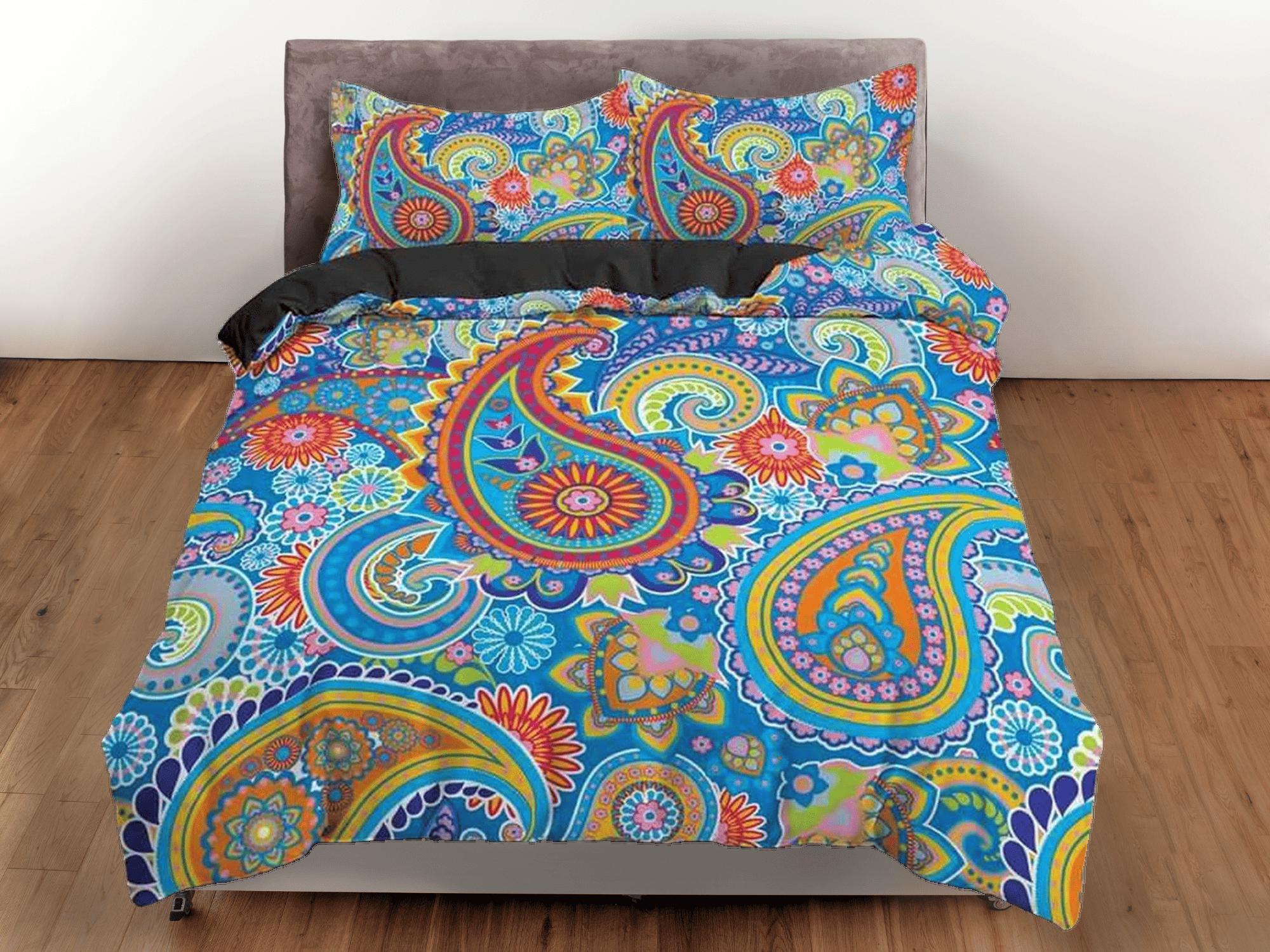daintyduvet Colorful paisley blue duvet cover set, aesthetic room decor bedding set full, king, queen size, abstract boho bedspread, luxury bed cover