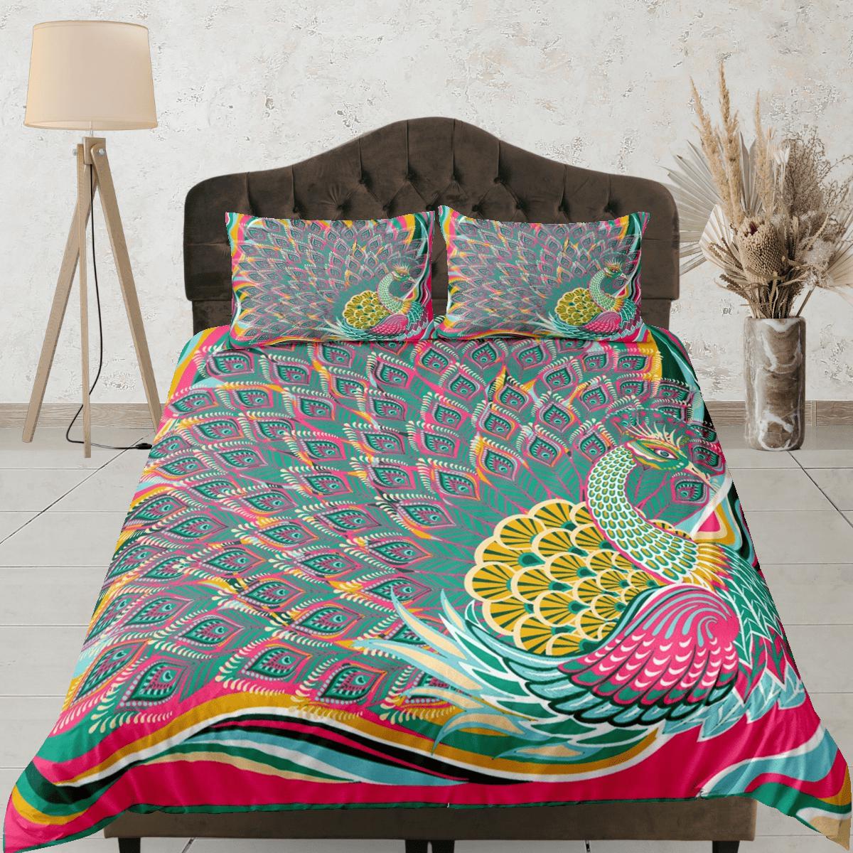 daintyduvet Colorful peacock decor aesthetic bedding set full, luxury duvet cover queen, king, boho duvet, designer bedding, maximalist bedspread