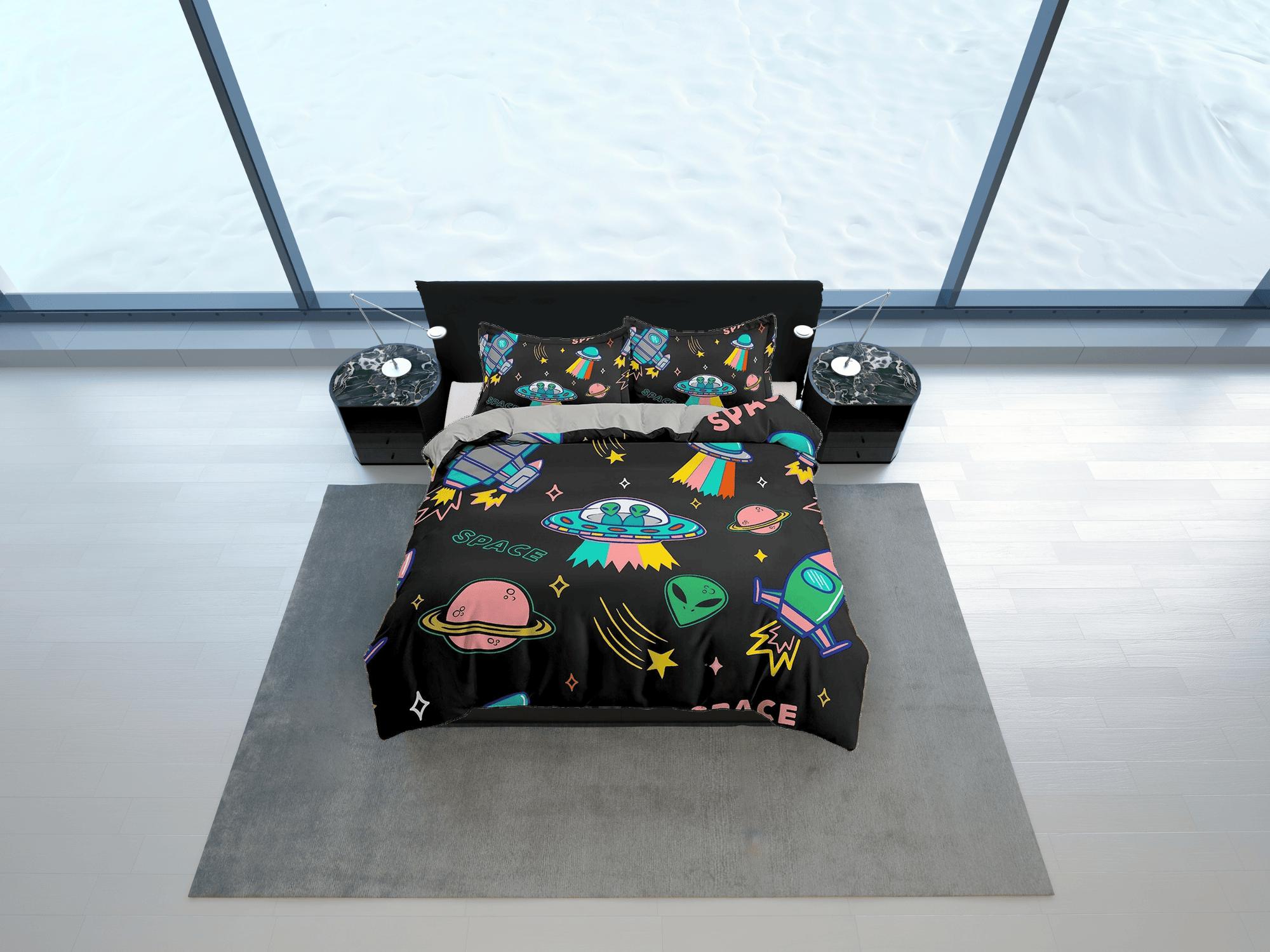 daintyduvet Colorful Spaceship Galaxy Bedding, Duvet Cover Set & Pillowcase, Zipper Bedding, Dorm Bedding, Teens Adult Duvet King Queen Full Twin Single